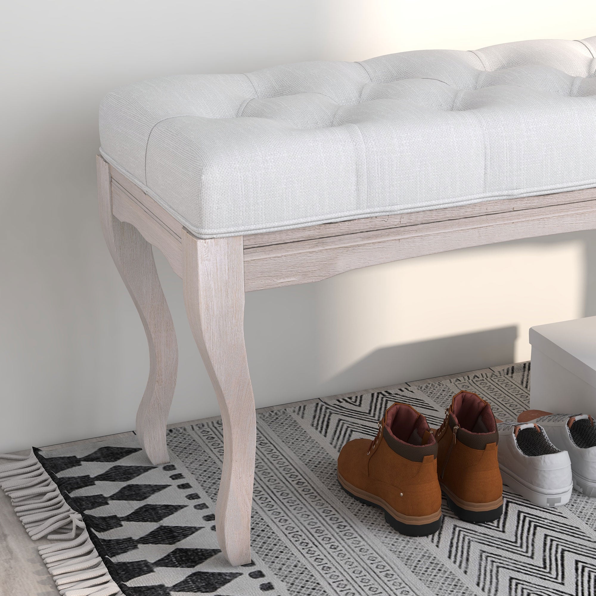 Bed End Bench Bedroom Bench with Wooden Legs and Padded Seat Load 120 kg Entryway Bench 110x37x49 cm Cream