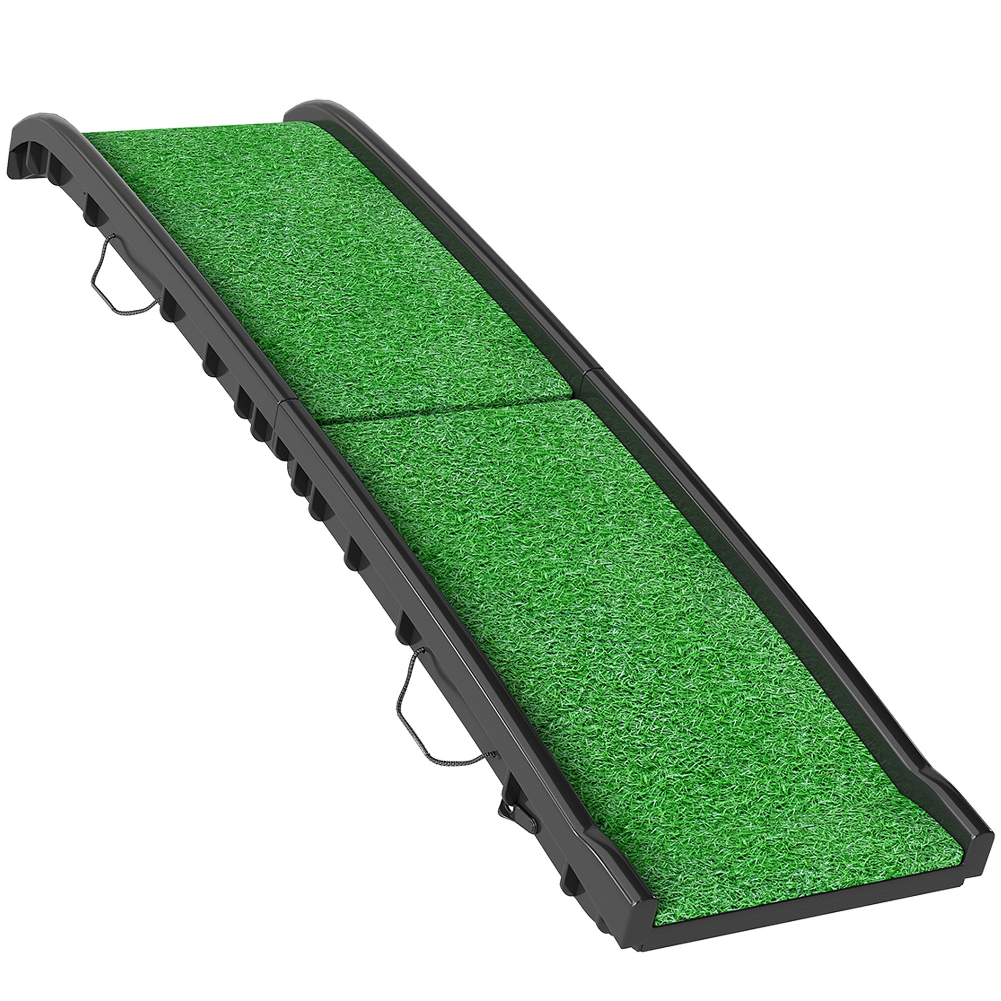 Dog Ramp with Artificial Turf, 61 in — Foldable Car Ramp with Handle, Adjustable Angle, Non-Slip, For All Breeds, Bed & Sofa (Green)
