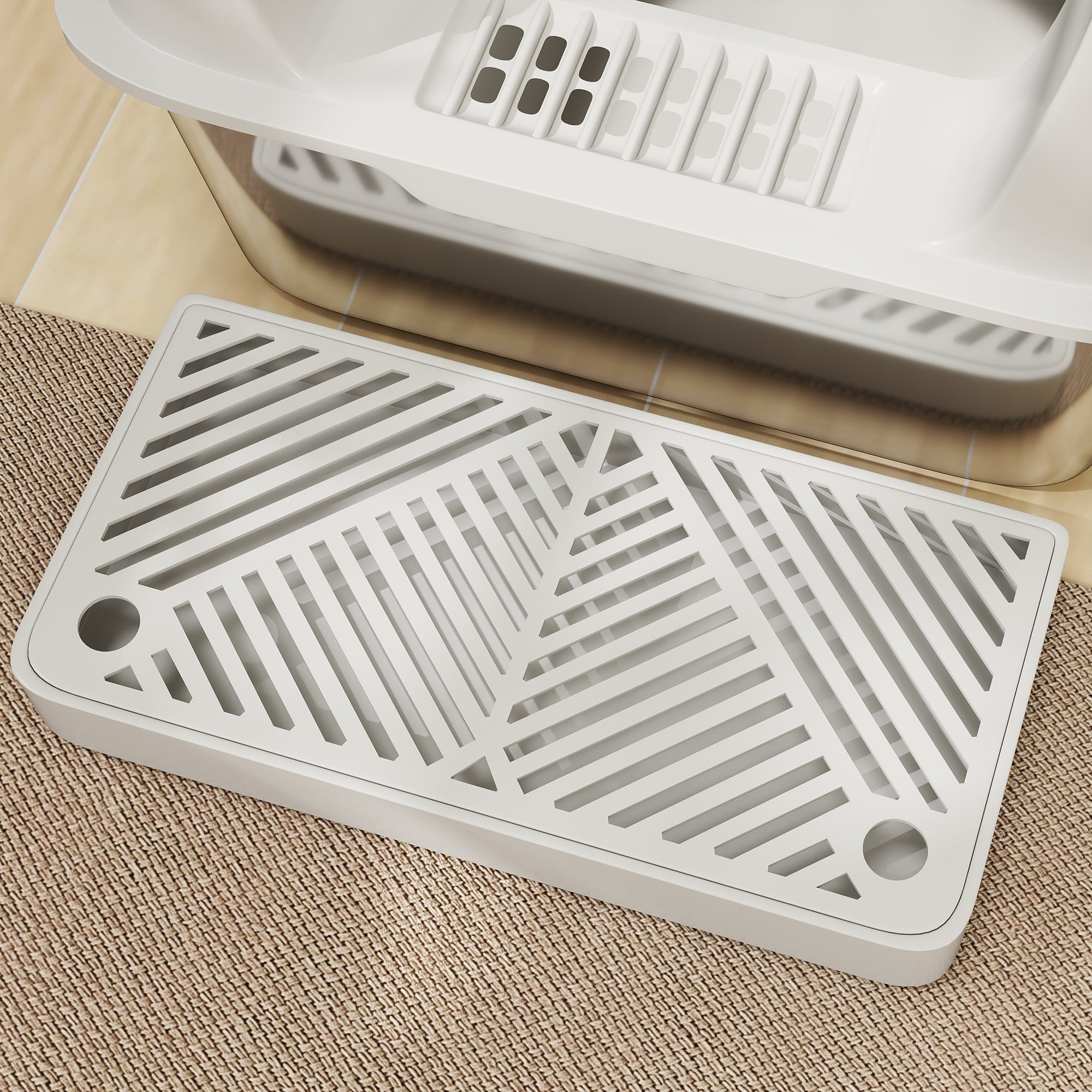 Stainless Steel Cat Litter Box Open Cat Litter Box without Lid XXL Cat Litter Box with Shovel High Rim Mat Storage Box Cat Litter Box for Medium-sized Cats 60 x 40 x 30 cm Light Gray