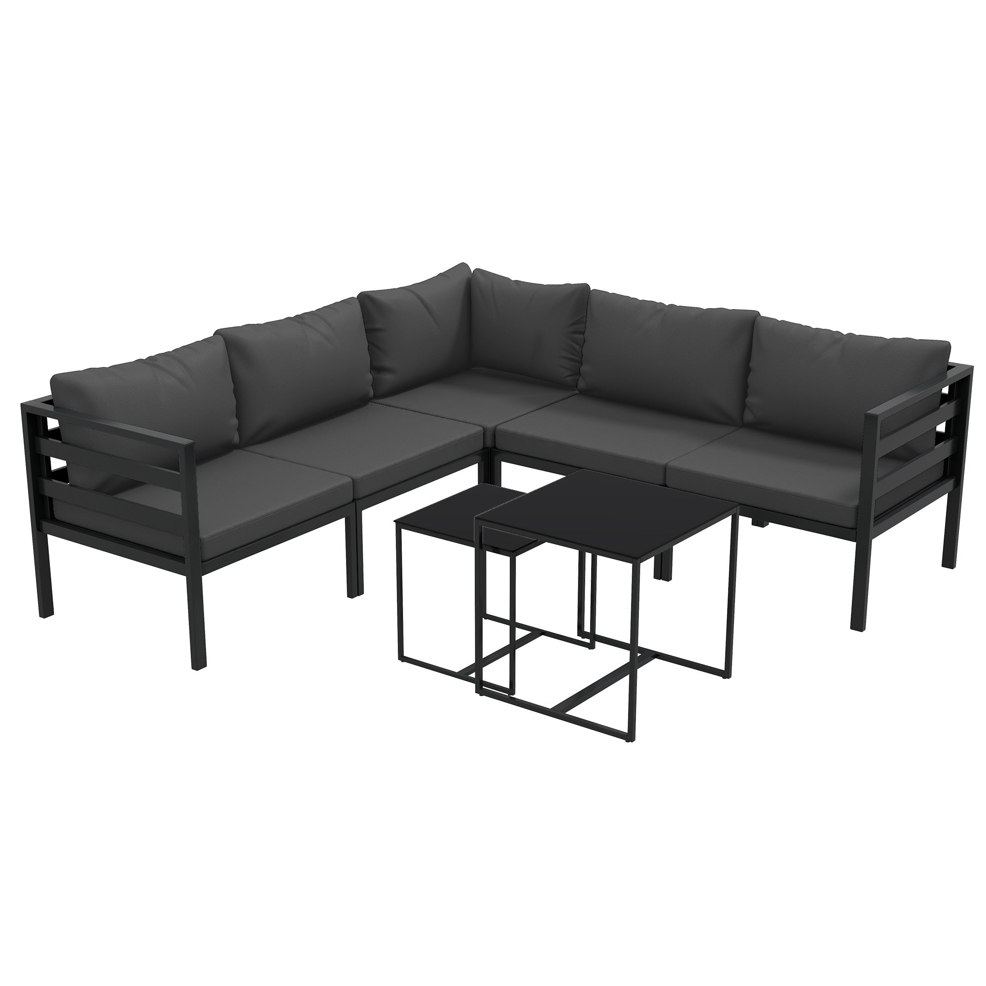 7-Piece Garden Furniture Set Patio Furniture Set Includes 5 Outdoor Sofa Modules with Cushions and 2 Center Tables for Gray Patio