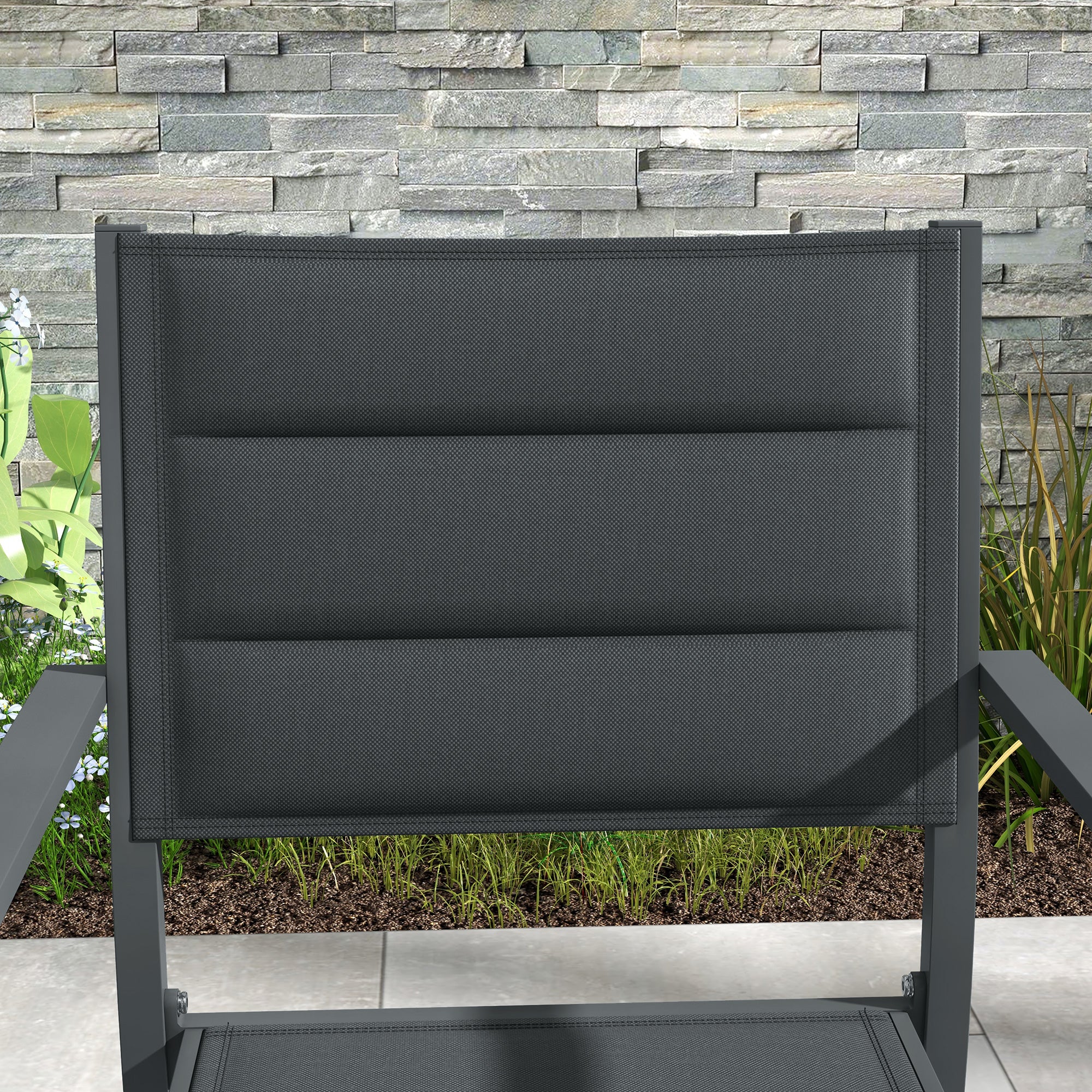 Set of 4 stackable aluminum and textilene garden chairs with armrests, set of 4 pieces for outdoor, Gray