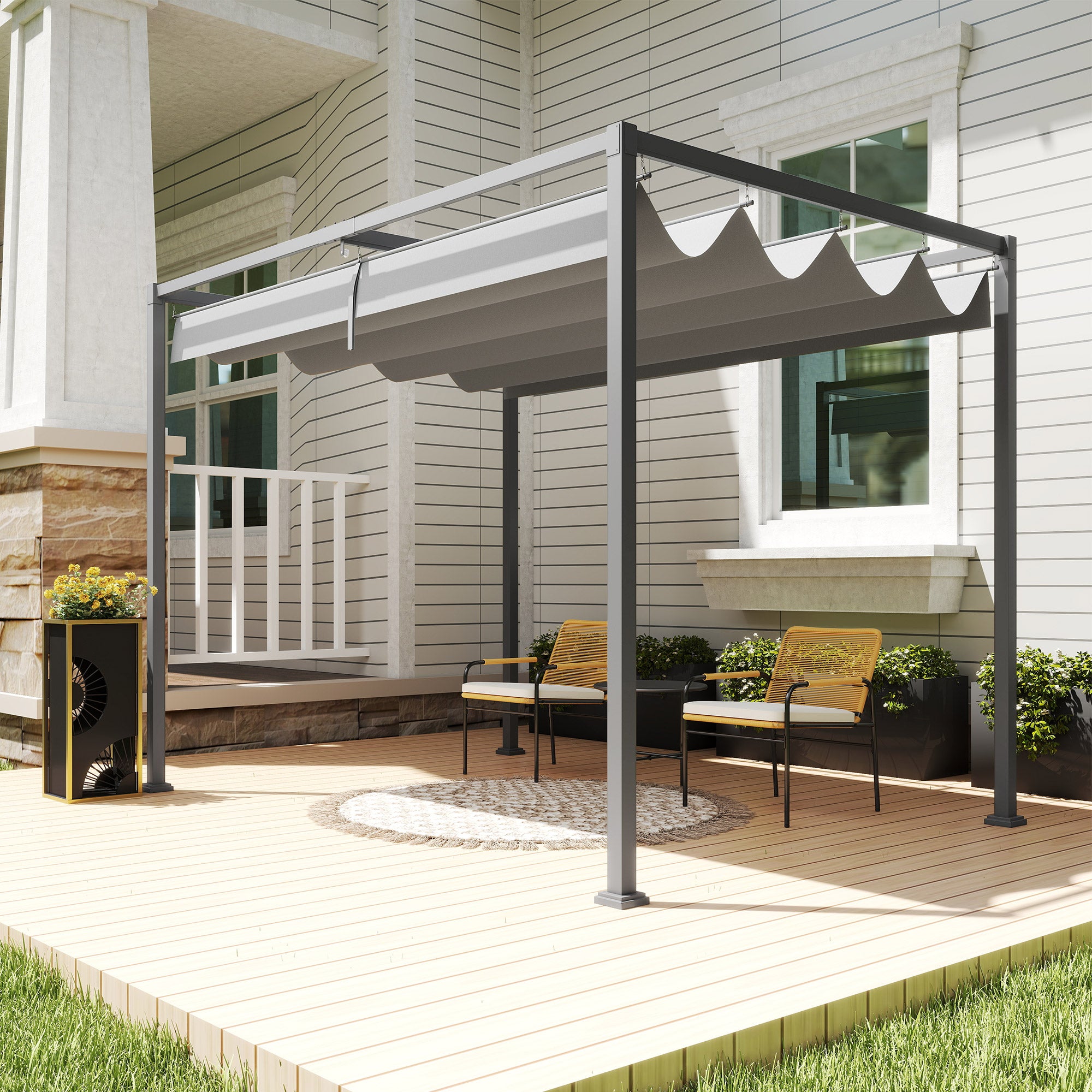 Pergola approx. 3x2m Garden Pavilion Terrace Covering Metal Freestanding Garden Pavilion with Adjustable Roof, UV Protection, Sun Protection for Terrace and Garden, Grey