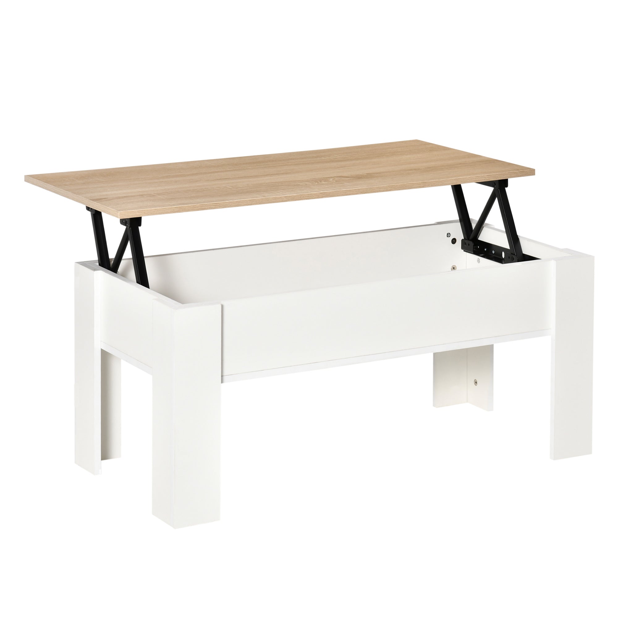 Lift-Top Coffee Table with Lift-Up Tabletop Hidden Storage Space 100x50x45-58.5 cm White and Natural