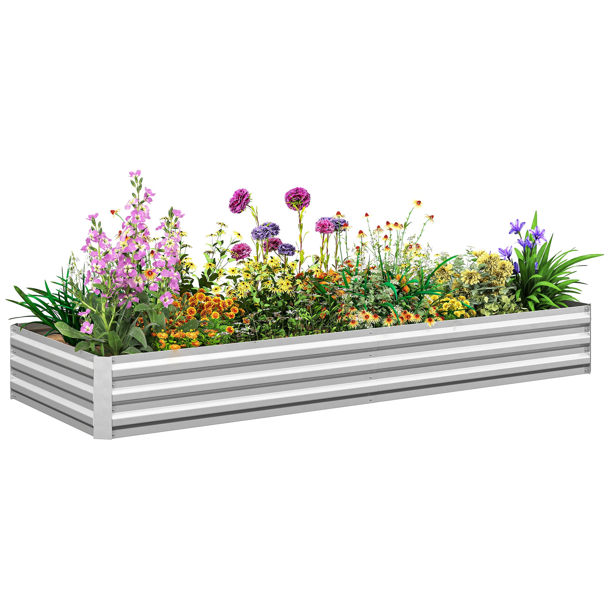 Outdoor Raised Garden Bed, Galvanized Steel Planter for Flowers and Vegetables, for Garden and Balcony, 241x90.5x30 cm, Silver