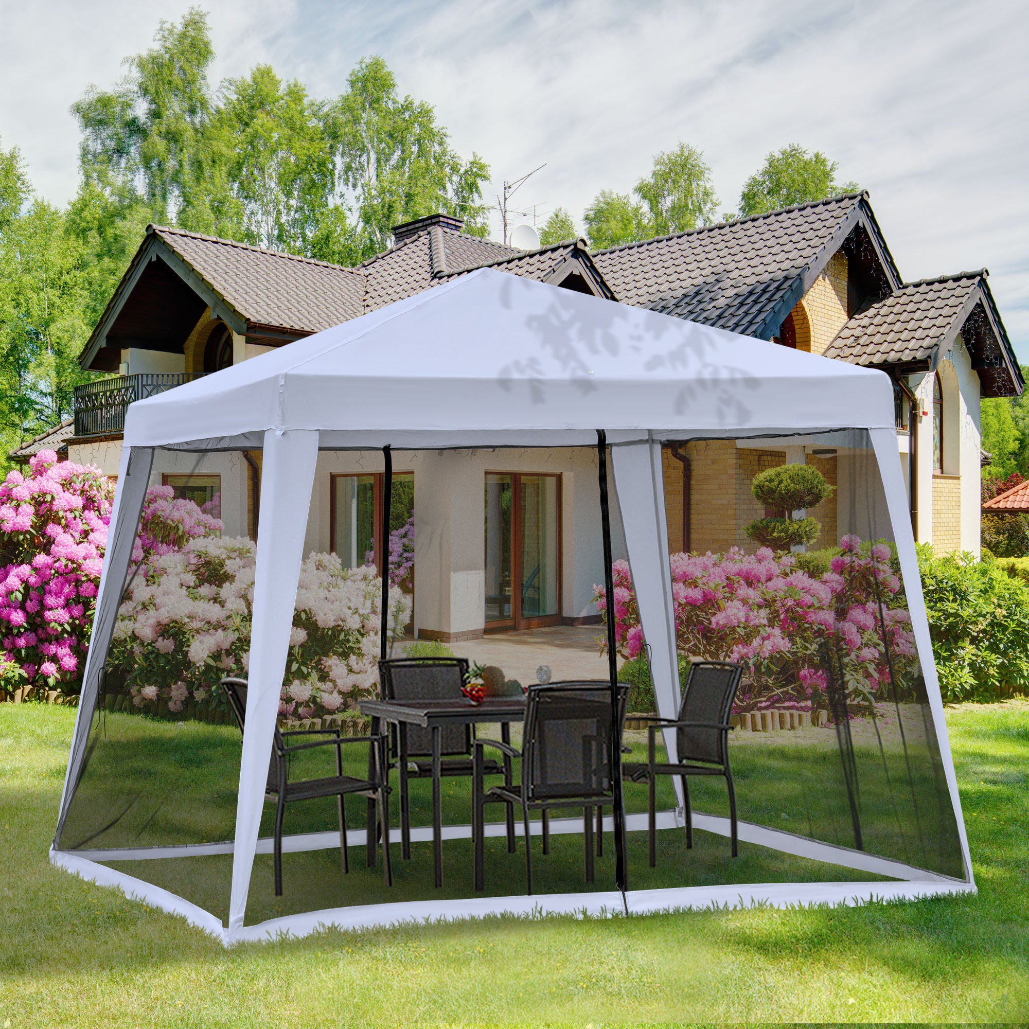 garden pavilion pavilion party tent weatherproof tent with mosquito net metal + polyester Gray 3 x 3 m