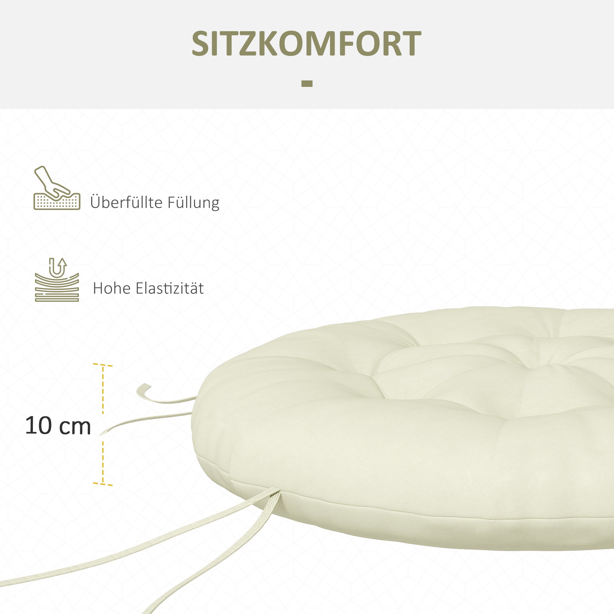 Garden Chair Cushion Seat Cushion for Moon Chair Seat Pad with 10 cm thick padding Chair Cushion, Polyester, Beige