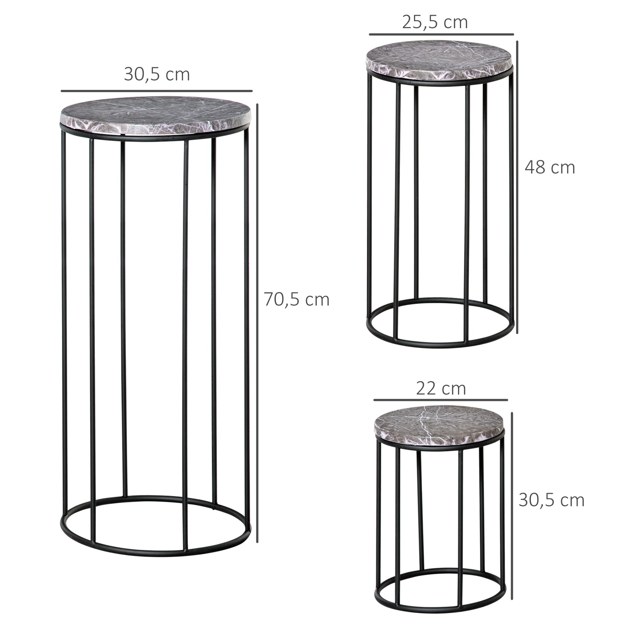 Flower Stand 3 Piece Set Made of Metal Plant Stand Set in Marble Look Flower Stool Flower Pot Holder Stackable Plant Stool for Flower Pot Black+Gray