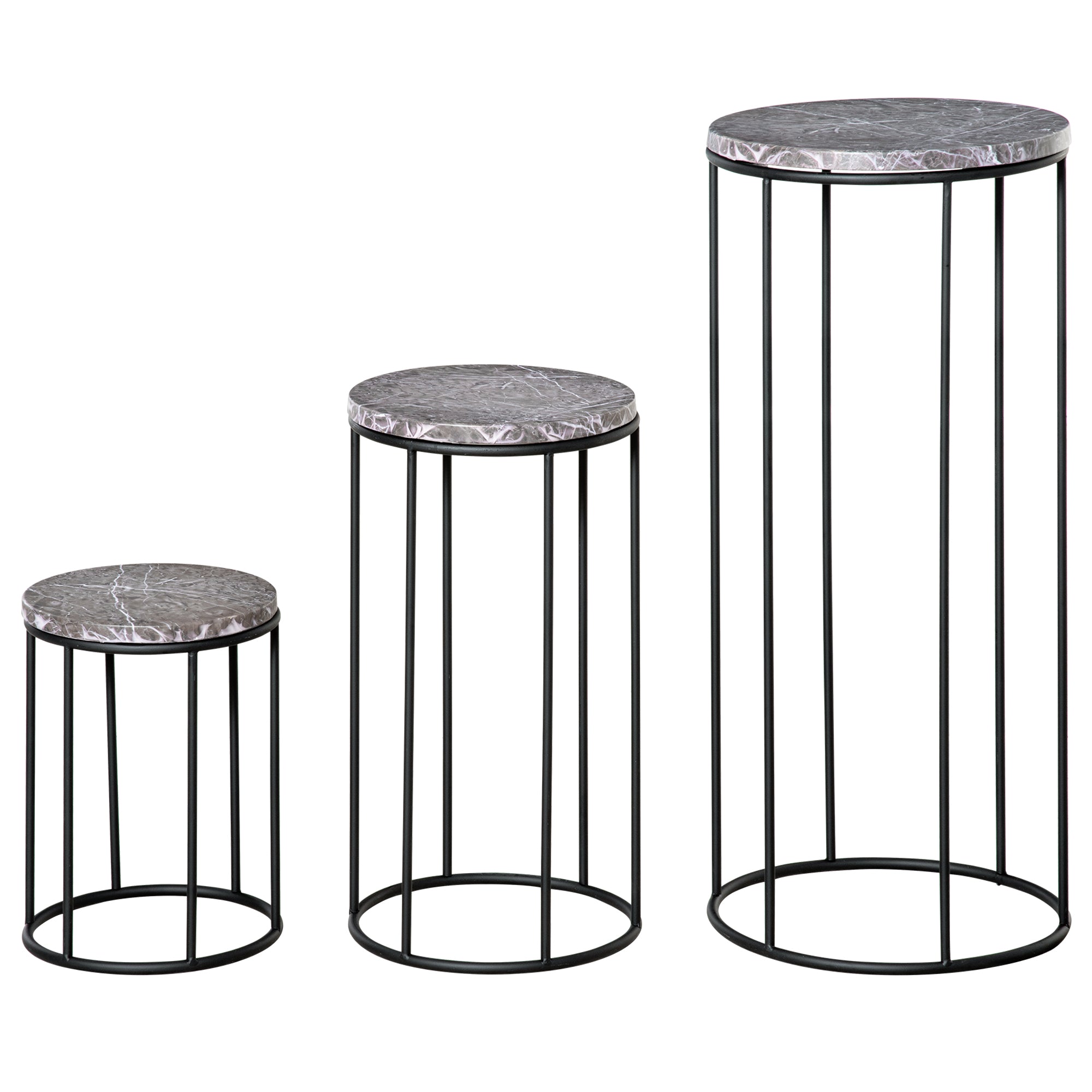Flower Stand 3 Piece Set Made of Metal Plant Stand Set in Marble Look Flower Stool Flower Pot Holder Stackable Plant Stool for Flower Pot Black+Gray
