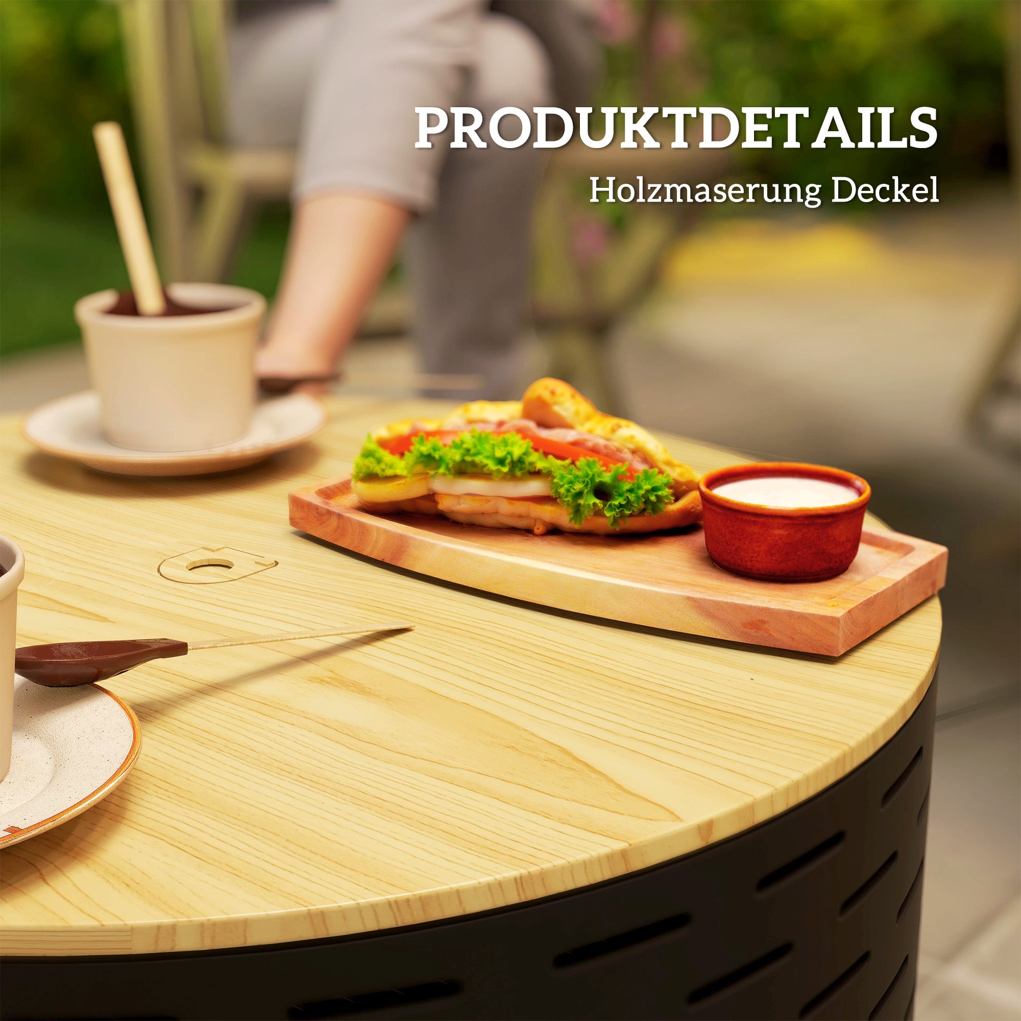 3-in-1 Fire Pit Ø60 x 39cm Stainless Steel Fire Pit with Grill Grate Poker Spark Screen in Wood Optic Fire Bowl Fire Basket for Garden, Balcony Terrace, Outdoor BBQ Camping Charcoal Gray