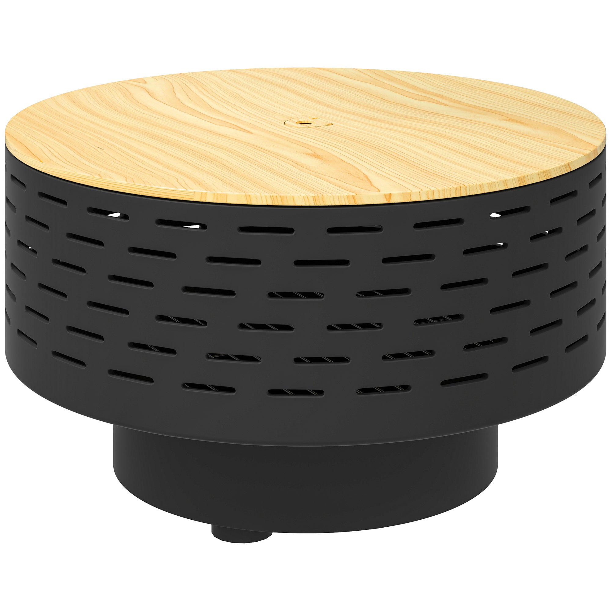 3-in-1 Fire Pit Ø60 x 39cm Stainless Steel Fire Pit with Grill Grate Poker Spark Screen in Wood Optic Fire Bowl Fire Basket for Garden, Balcony Terrace, Outdoor BBQ Camping Charcoal Gray