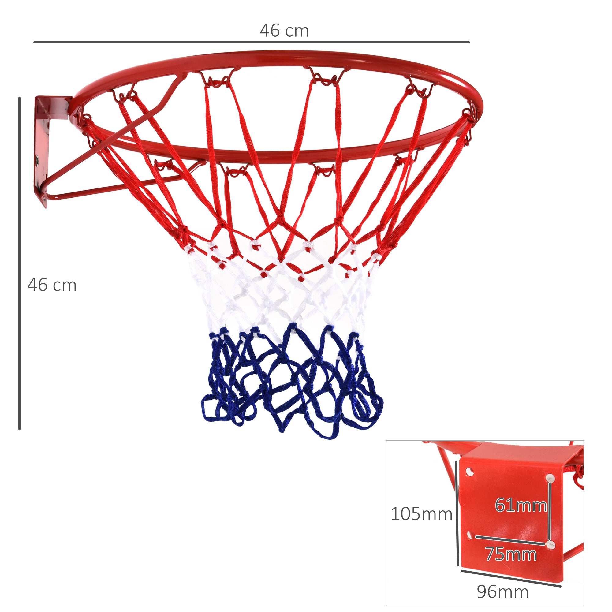 Basketball Hoop, Indoor & Outdoor with Ø46 cm Rim and Net, Wall Mount, Basketball Board for Teenagers Adults, Red + Blue + White