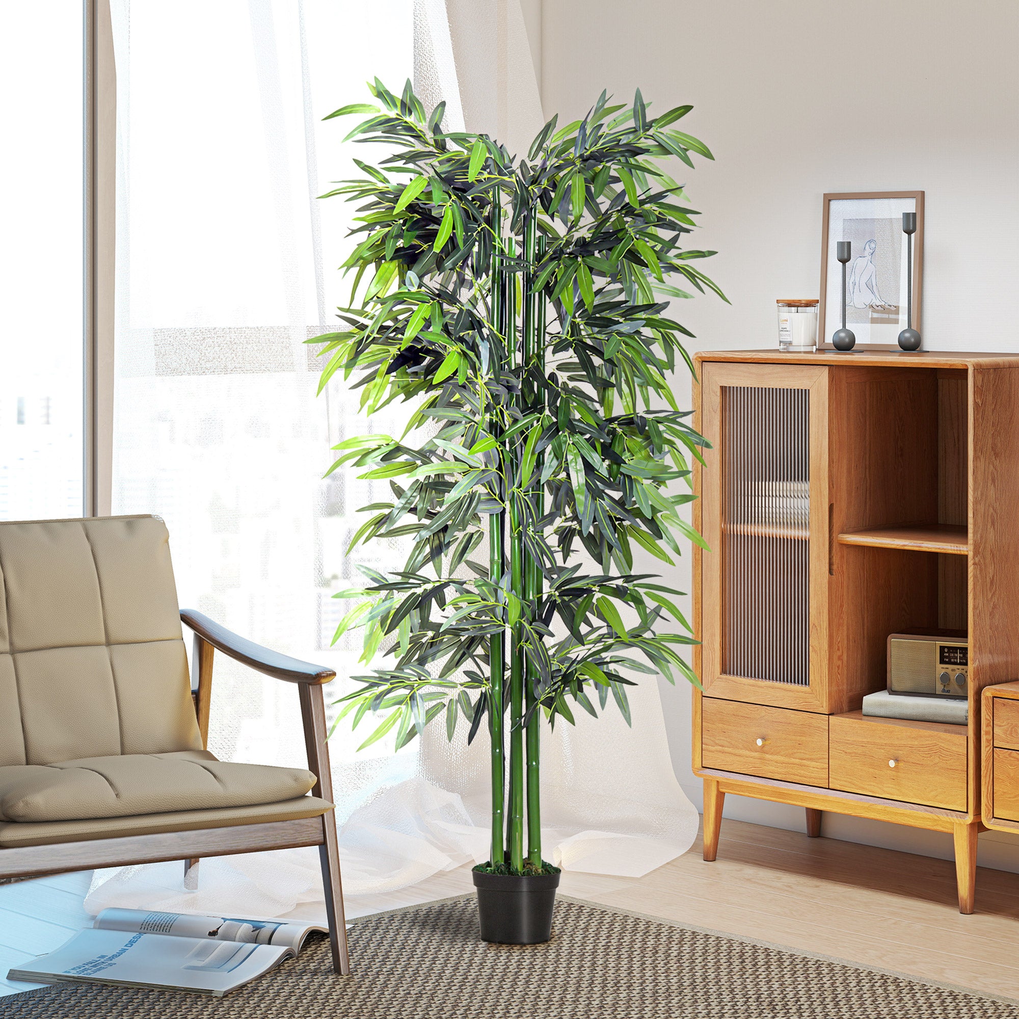Artificial Plant, 180 cm Artificial Bamboo Tree, Artificial Plant with Planter, Indoor Plant like Real, for Living Room, Bedroom, Green