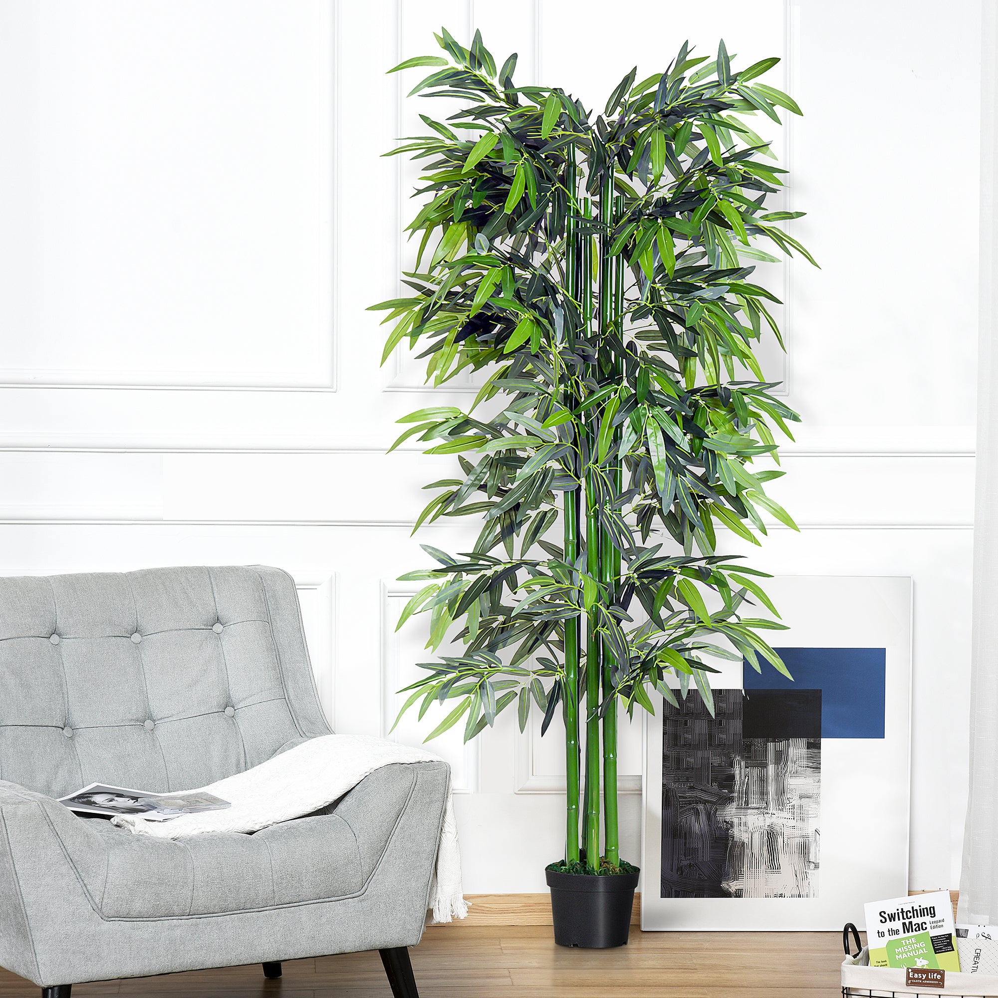 Artificial Plant, 180 cm Artificial Bamboo Tree, Artificial Plant with Planter, Indoor Plant like Real, for Living Room, Bedroom, Green