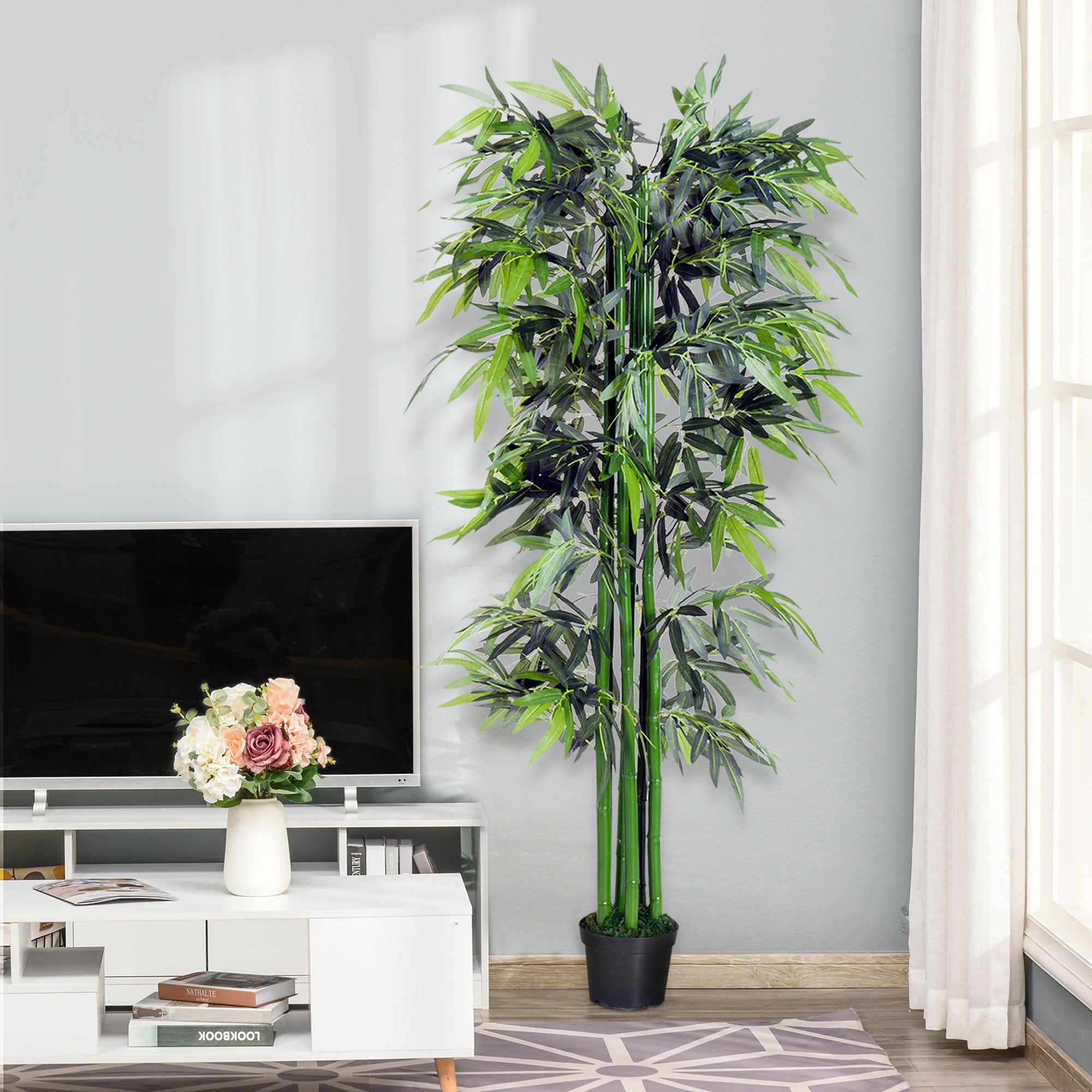 Artificial Plant, 180 cm Artificial Bamboo Tree, Artificial Plant with Planter, Indoor Plant like Real, for Living Room, Bedroom, Green