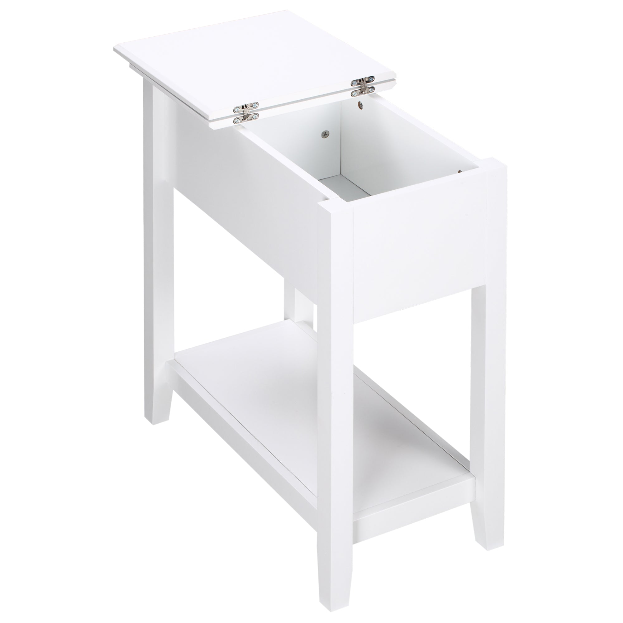 Bedside Table with Flip Top, Storage Shelf, and Hidden Cable Hole for Living Room Bedroom 60.5x32.5x70 cm White