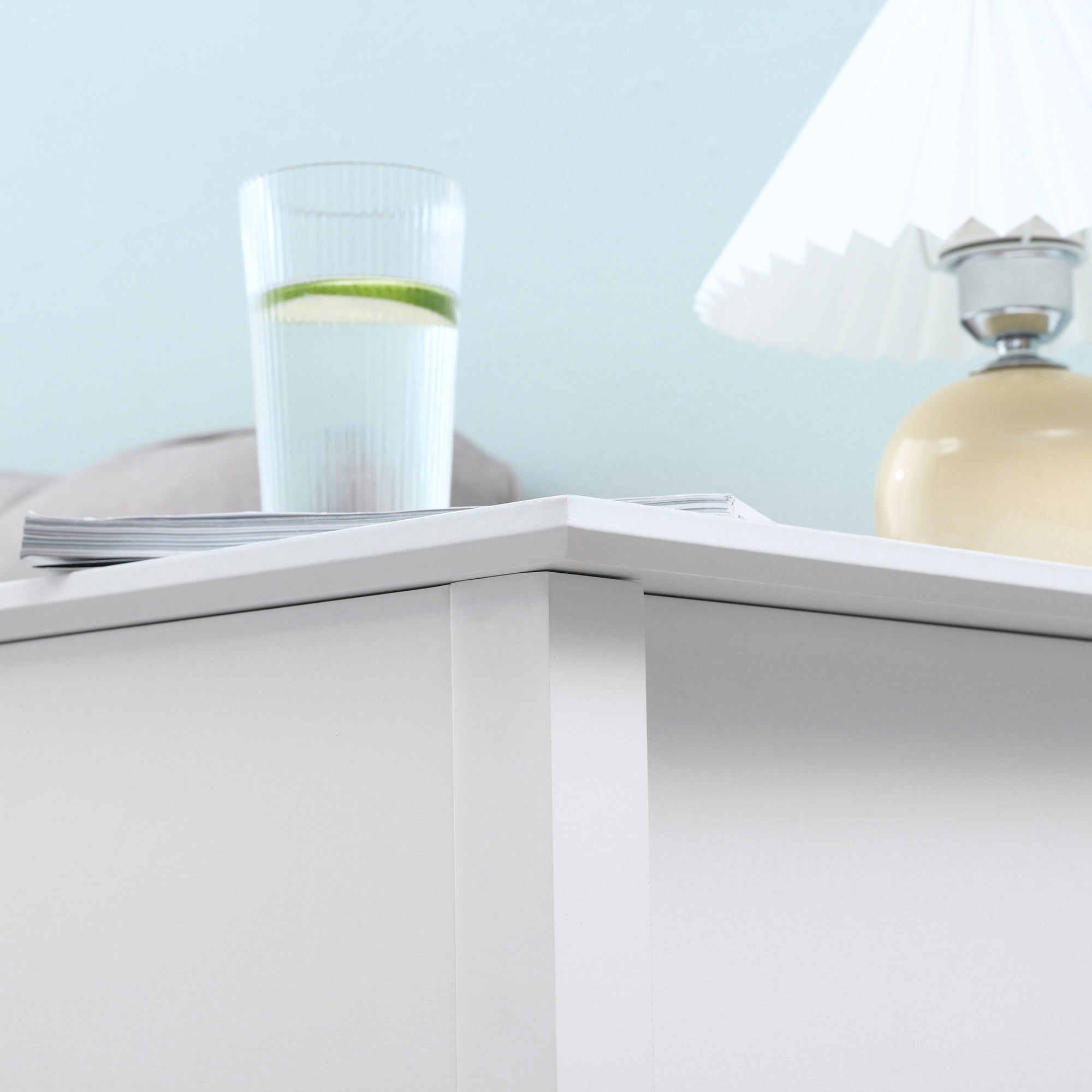 Bedside Table with Flip Top, Storage Shelf, and Hidden Cable Hole for Living Room Bedroom 60.5x32.5x70 cm White