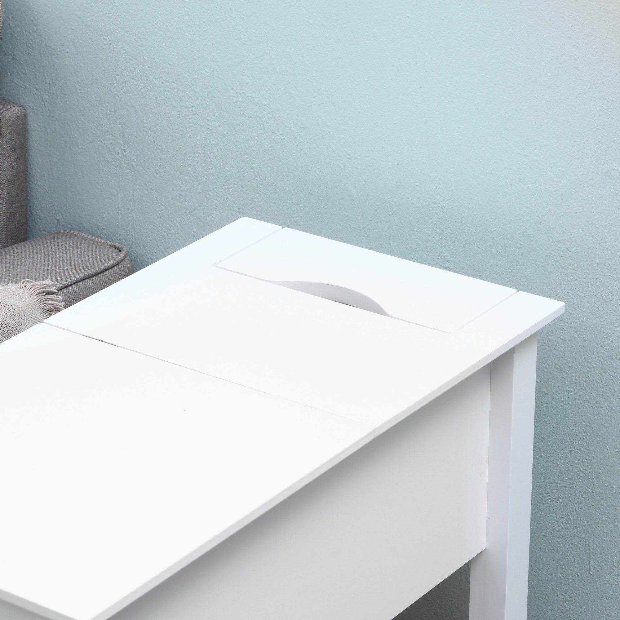 Bedside Table with Flip Top, Storage Shelf, and Hidden Cable Hole for Living Room Bedroom 60.5x32.5x70 cm White