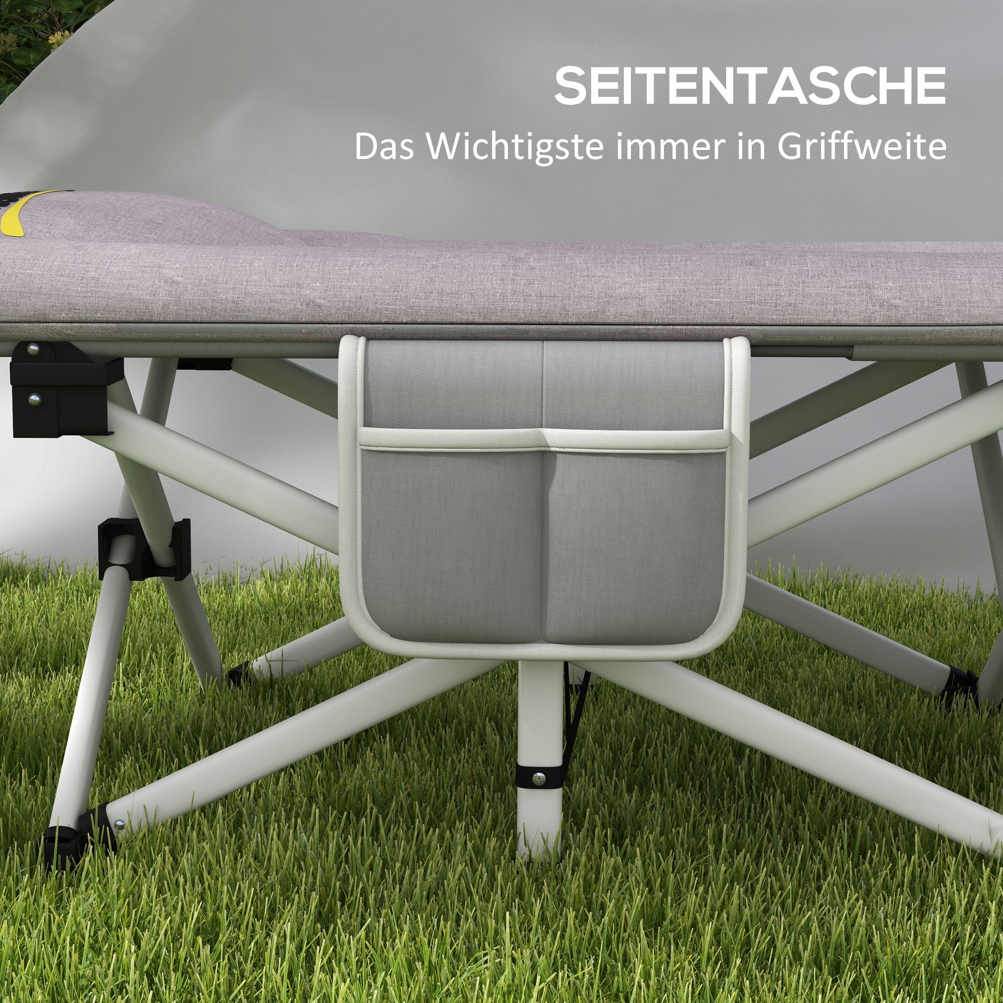 Camp Bed, Folding Camping Bed with Storage Bag, Camping Cot with Carry Bag, Up to 200 kg Capacity, Oxford, Gray, 200 x 65 x 42 cm