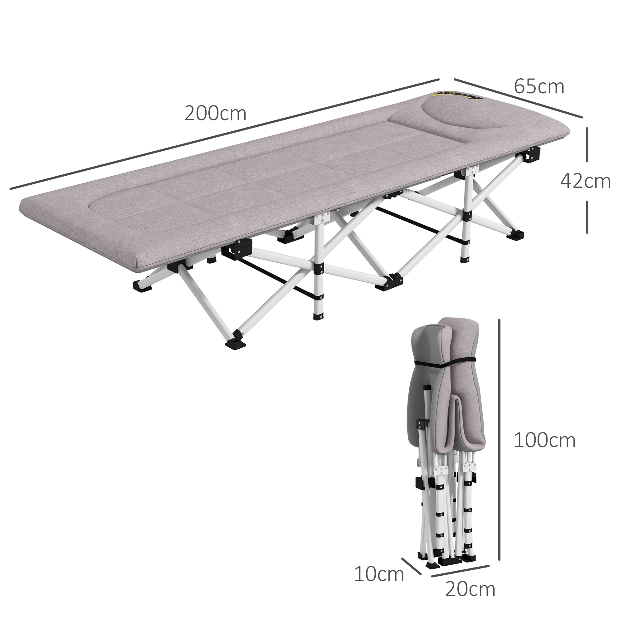 Camp Bed, Folding Camping Bed with Storage Bag, Camping Cot with Carry Bag, Up to 200 kg Capacity, Oxford, Gray, 200 x 65 x 42 cm
