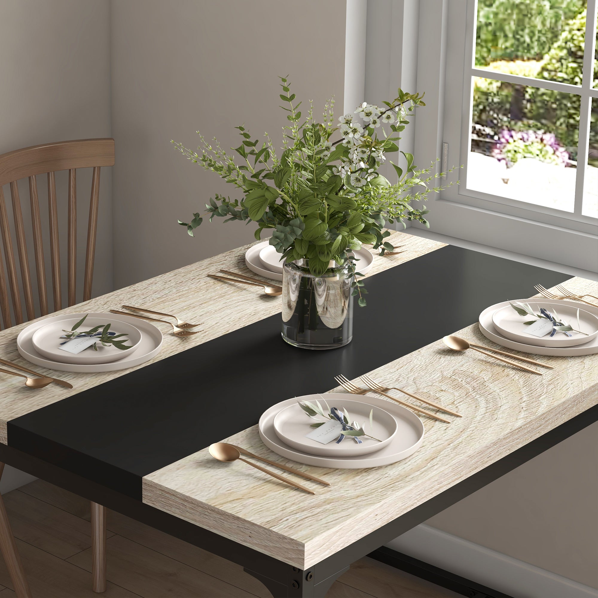 Dining Table Kitchen Table for 6 People, Industrial Style in Black Metal and Wood, Dim. 120L x 89W x 75.5H cm