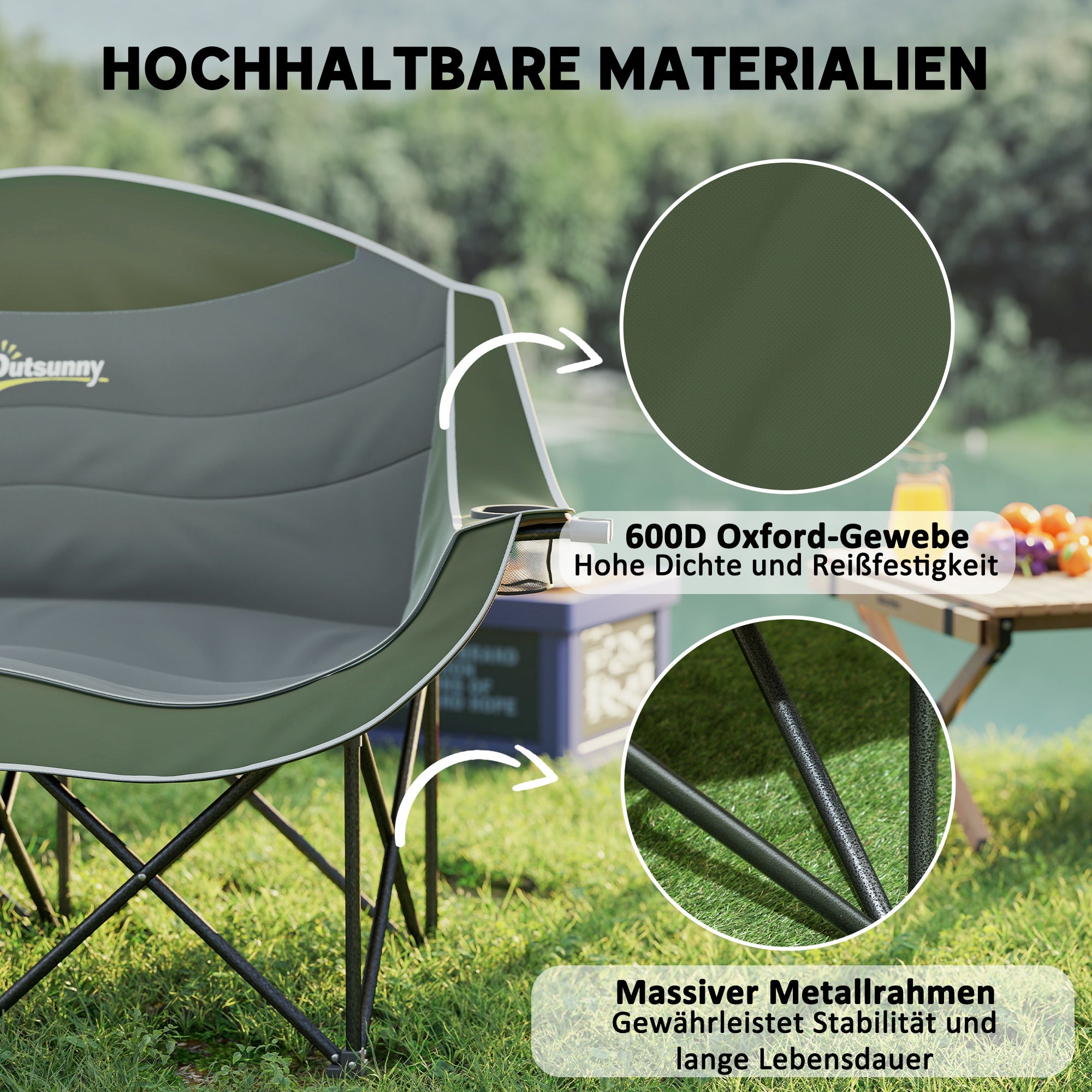 2-Person Folding Camping Chair with Cup Holders and Carry Bag — Padded Double Seat, Lightweight, Heavy-Duty up to 250 kg