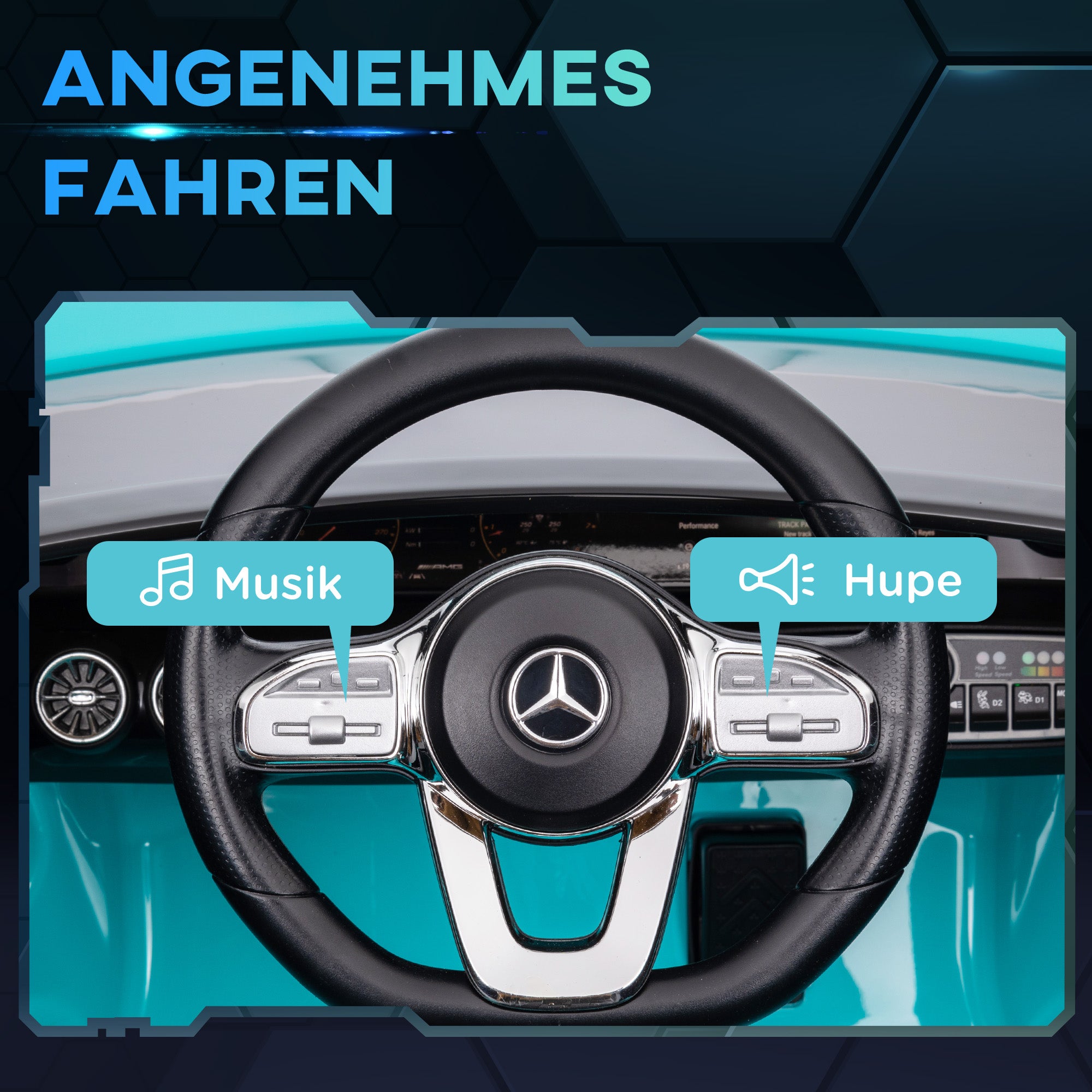 Kids Electric Car Mercedes-Benz AMG CLA 45, 12V Kids Car with 2.4GHz Remote Control, Music, Electric Vehicle with Light, USB/MP3 Connection, Kids Vehicle with Horn, for 3-6 Years, Light Blue