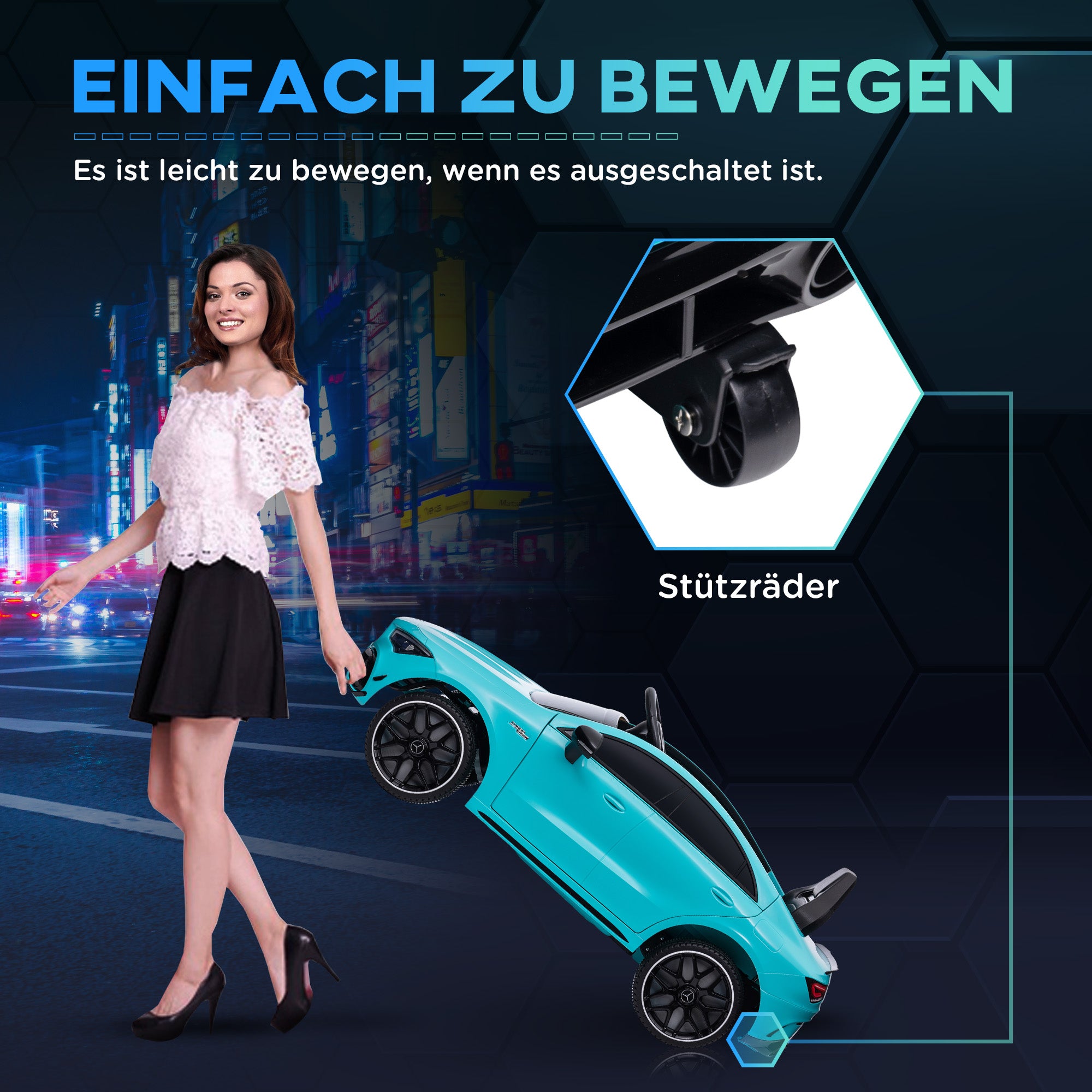 Kids Electric Car Mercedes-Benz AMG CLA 45, 12V Kids Car with 2.4GHz Remote Control, Music, Electric Vehicle with Light, USB/MP3 Connection, Kids Vehicle with Horn, for 3-6 Years, Light Blue