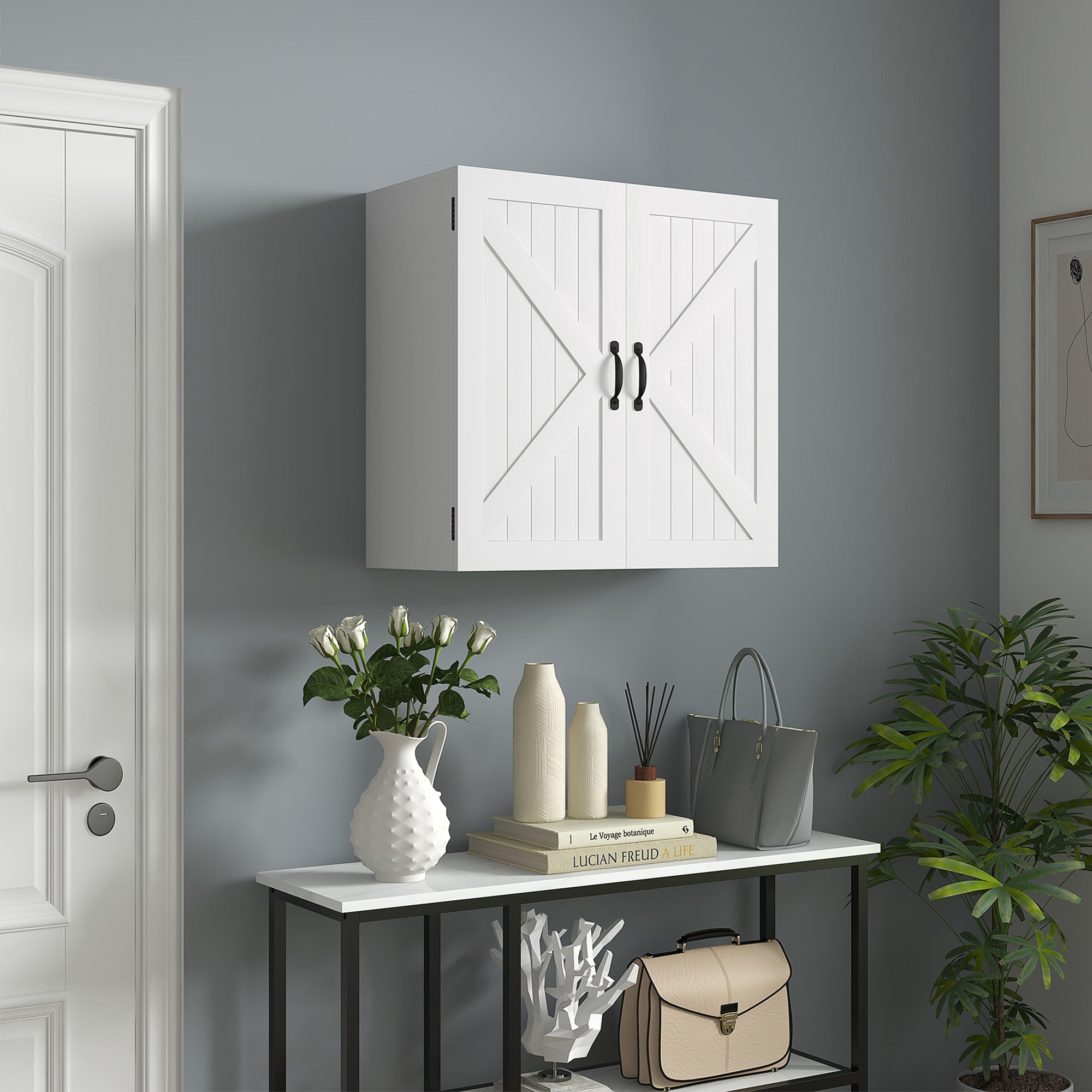 Wooden Bathroom Wall Cabinet, Space-Saving Country Style with Adjustable Shelf, 60x30x60cm, White
