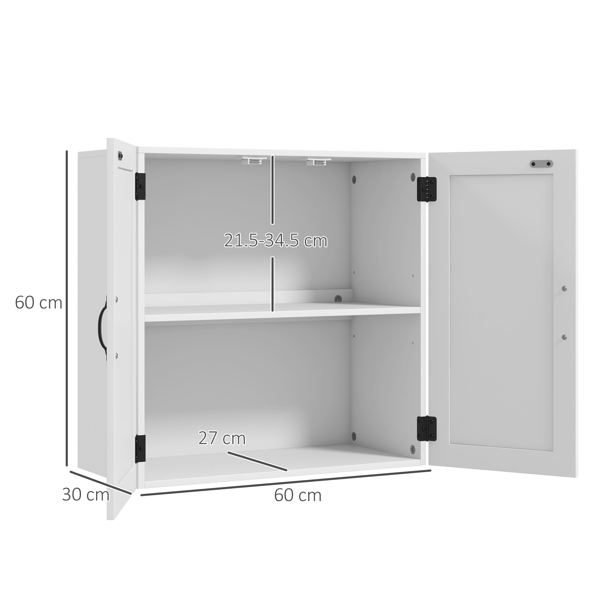 Wooden Bathroom Wall Cabinet, Space-Saving Country Style with Adjustable Shelf, 60x30x60cm, White