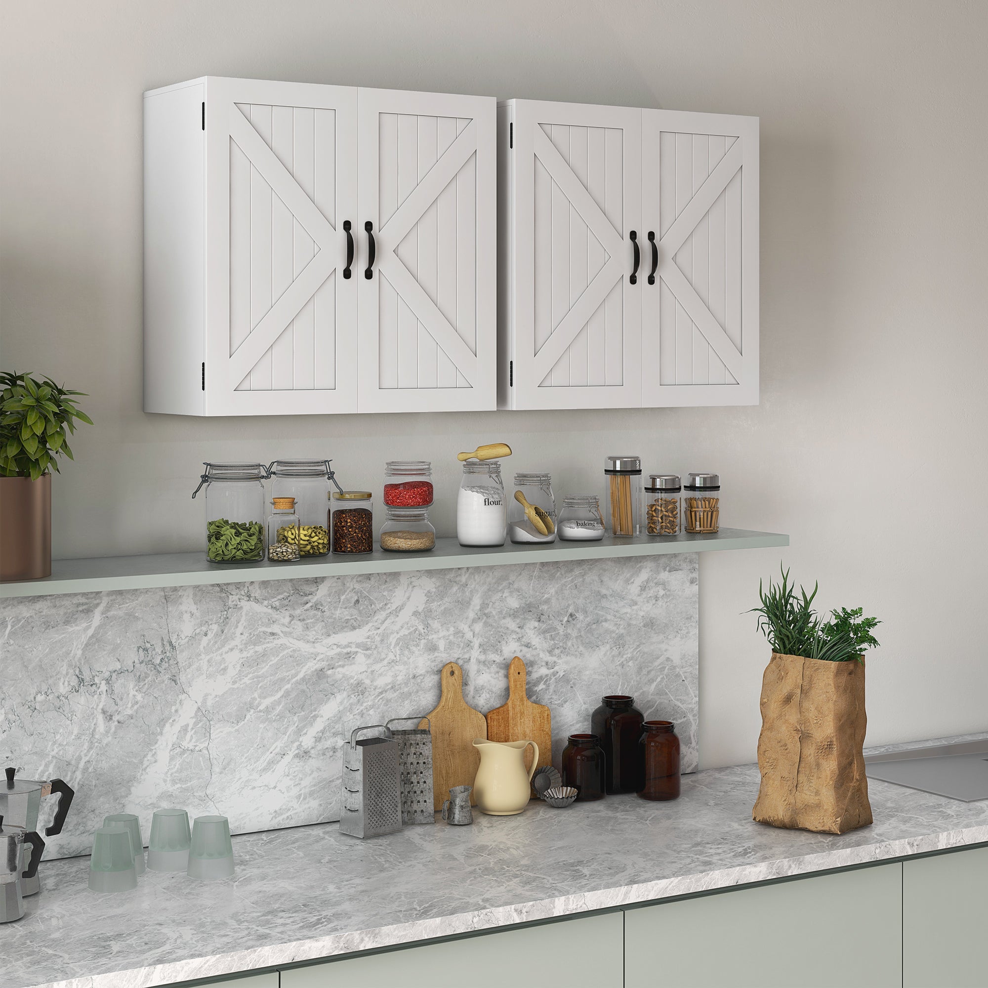 Wooden Bathroom Wall Cabinet, Space-Saving Country Style with Adjustable Shelf, 60x30x60cm, White