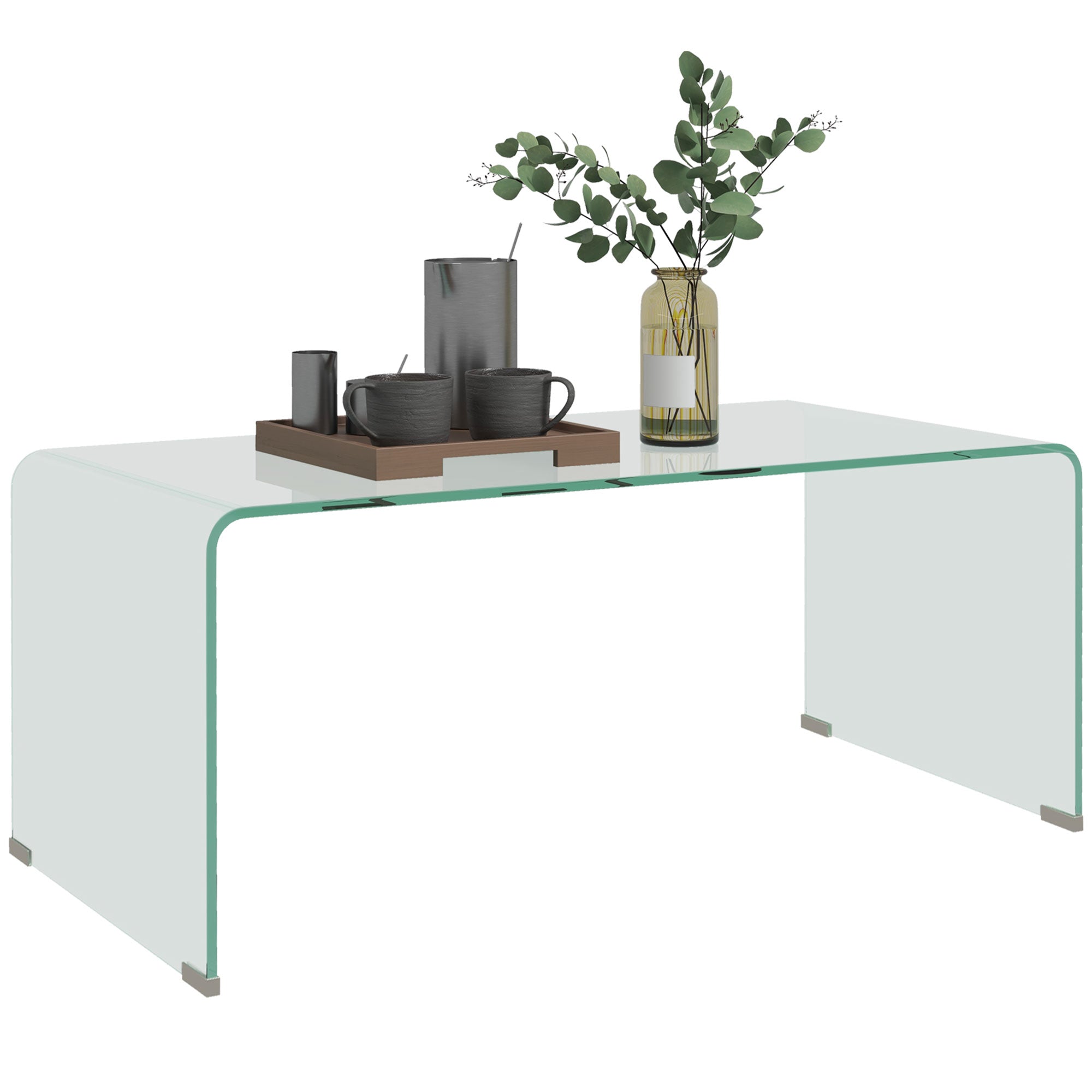 Transparent Glass Coffee Table Rectangular Modern Design Tempered Glass with Safe Rounded Edges 80 x 45 x 35 cm