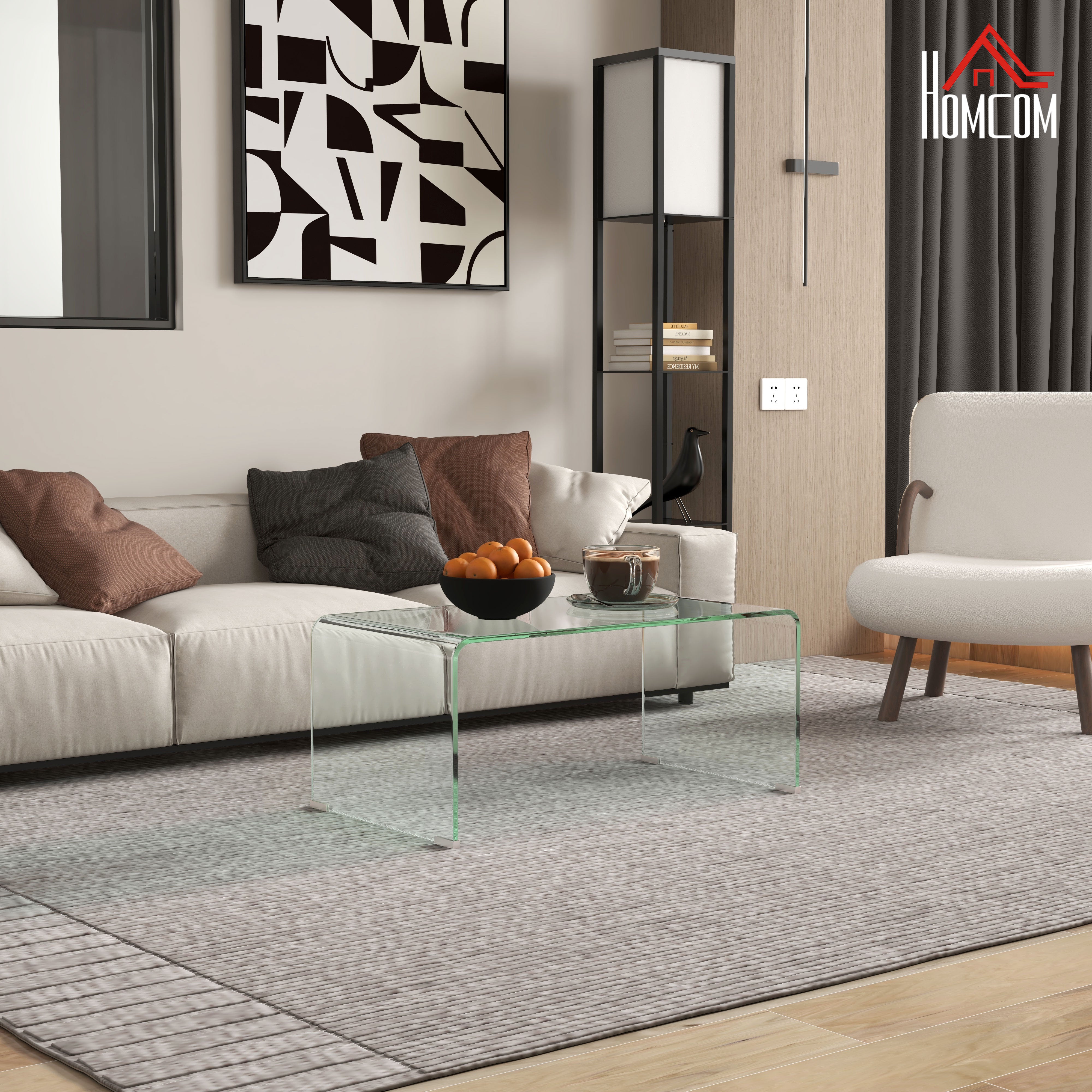 Transparent Glass Coffee Table Rectangular Modern Design Tempered Glass with Safe Rounded Edges 80 x 45 x 35 cm