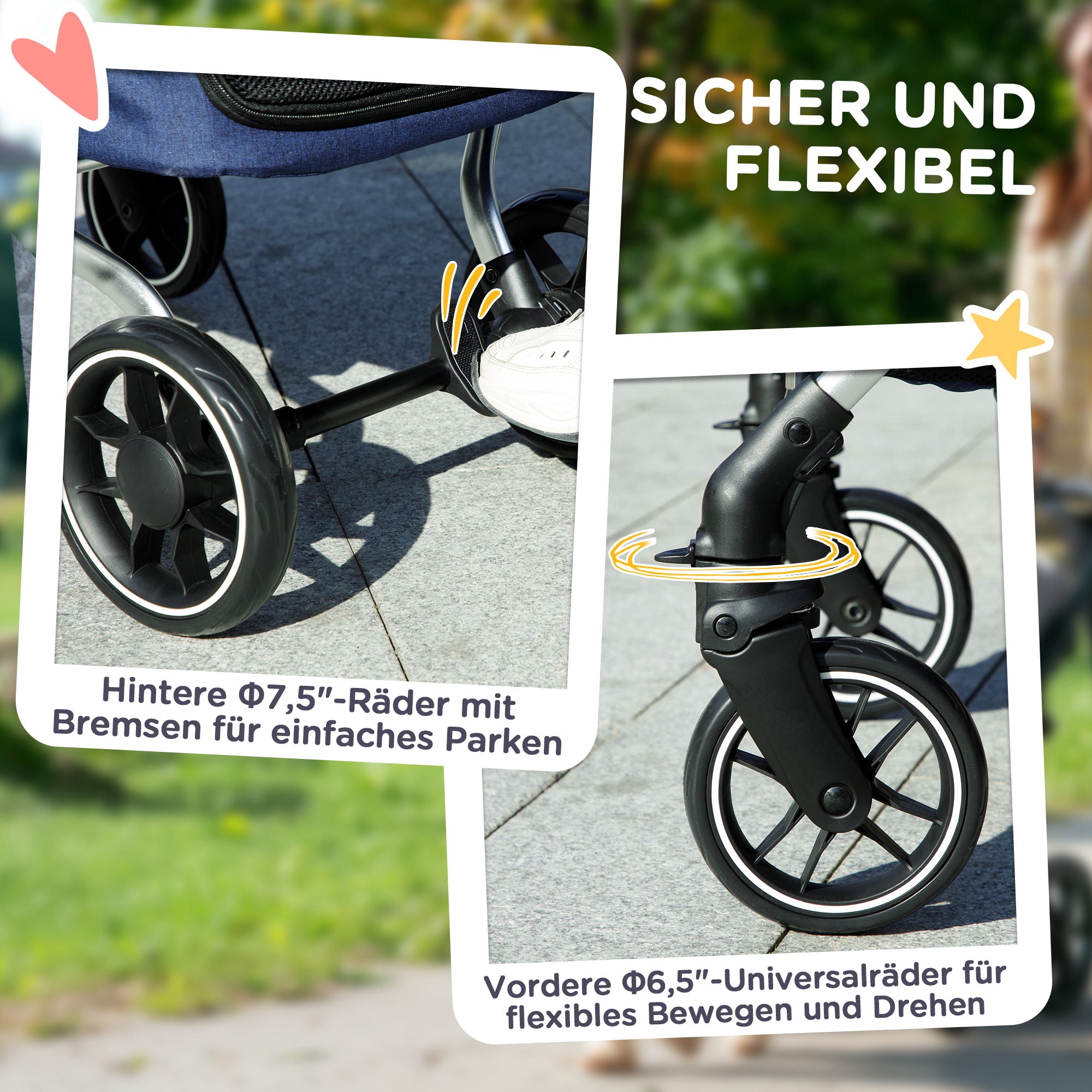 Lightweight Aluminum Folding Dog Buggy for Dogs & Cats - Dark Blue Cat Buggy with Cushion, Mesh Windows, Doors, Storage Basket, Cat Stroller