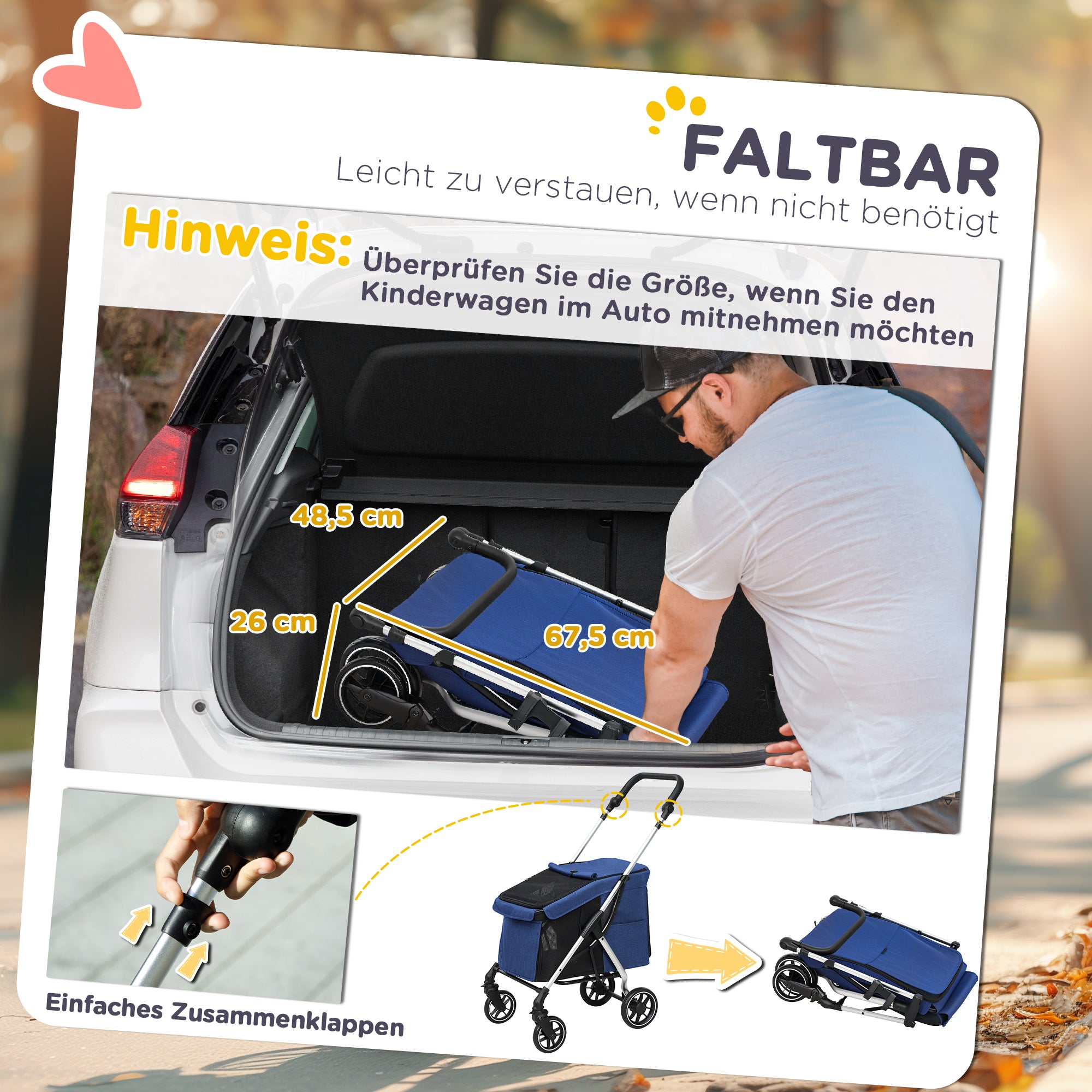 Lightweight Aluminum Folding Dog Buggy for Dogs & Cats - Dark Blue Cat Buggy with Cushion, Mesh Windows, Doors, Storage Basket, Cat Stroller