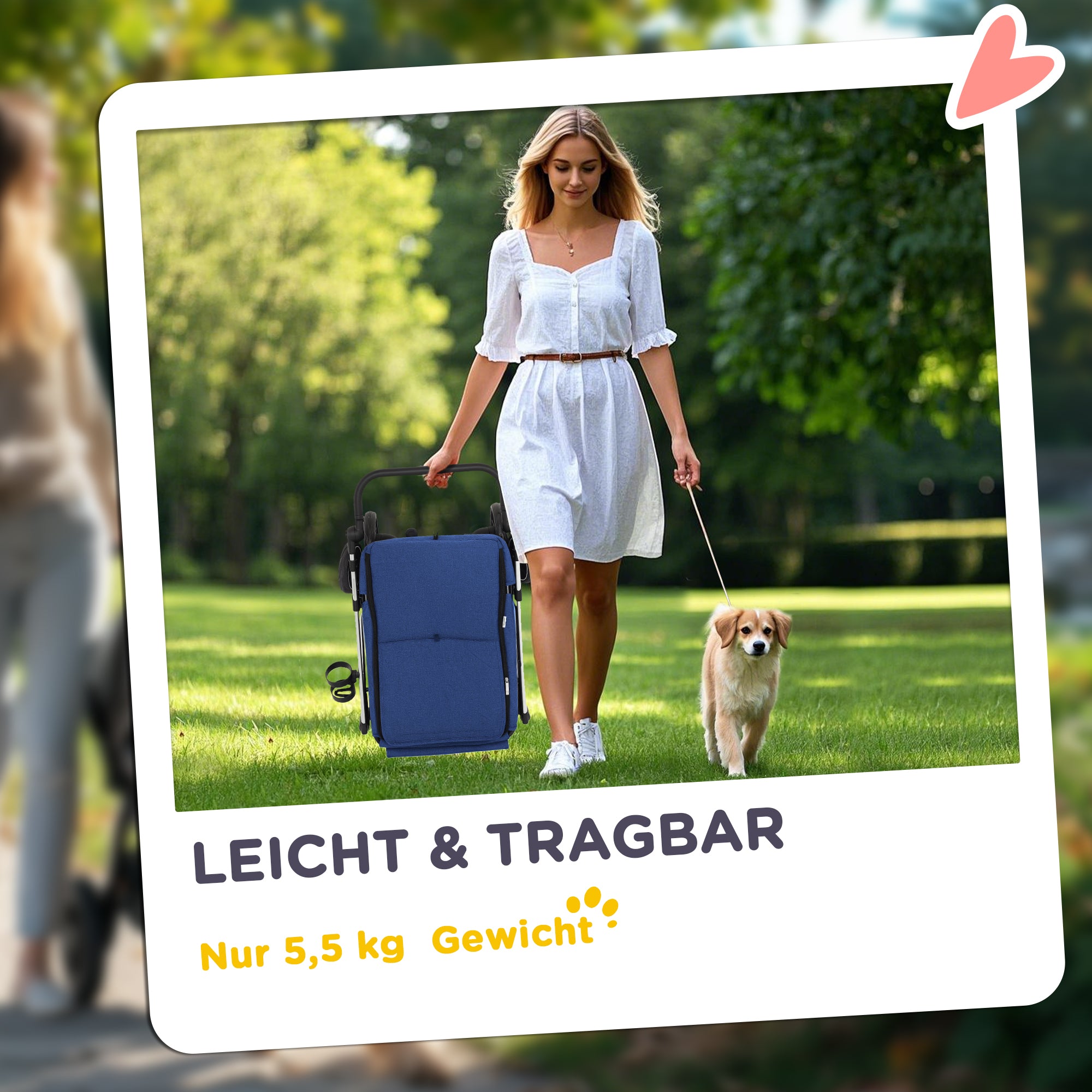 Lightweight Aluminum Folding Dog Buggy for Dogs & Cats - Dark Blue Cat Buggy with Cushion, Mesh Windows, Doors, Storage Basket, Cat Stroller