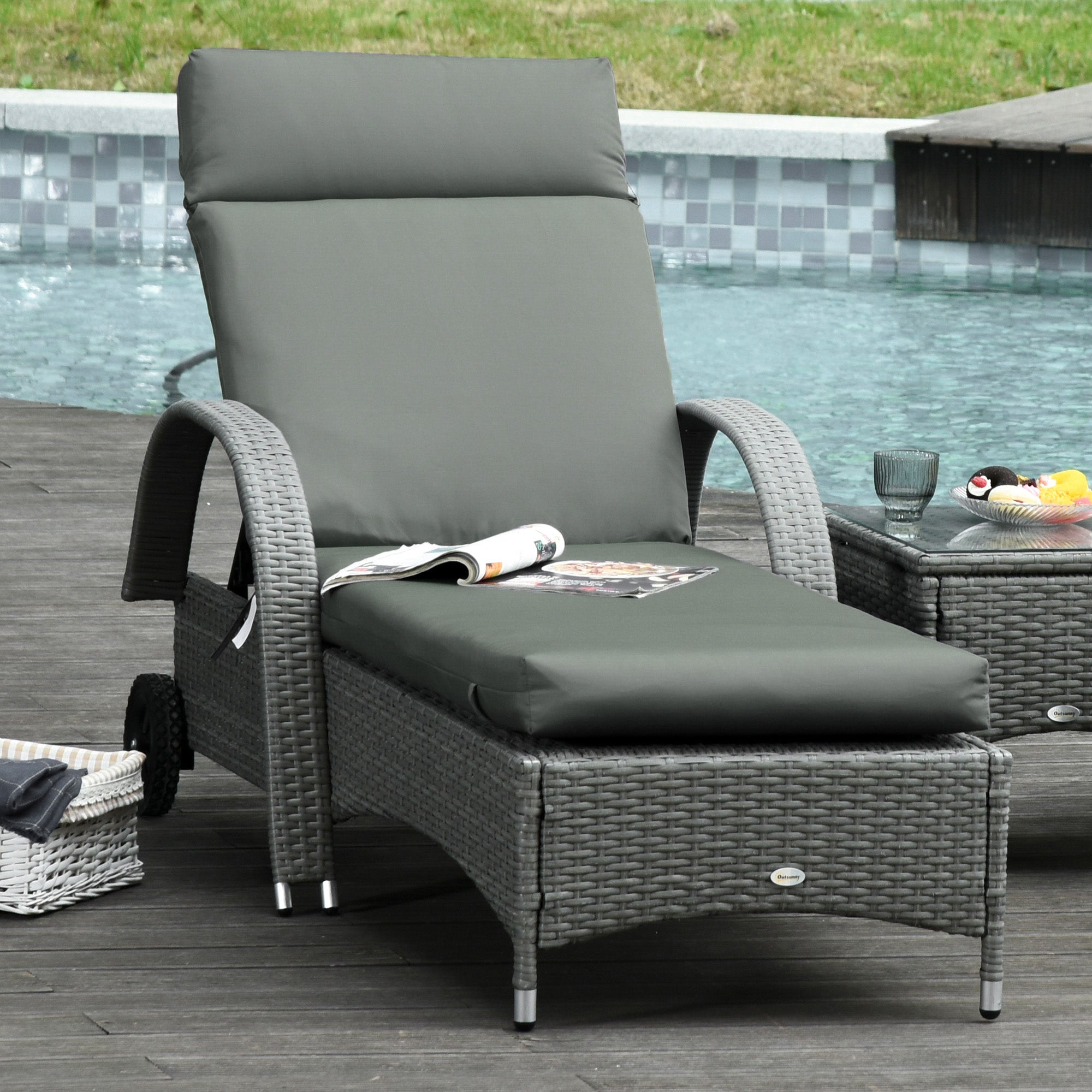 Pack 2 Lounger Cushions 77.17x21.65x3.15 inches Padded Mattress for Garden Chair Terrace Balcony Gray
