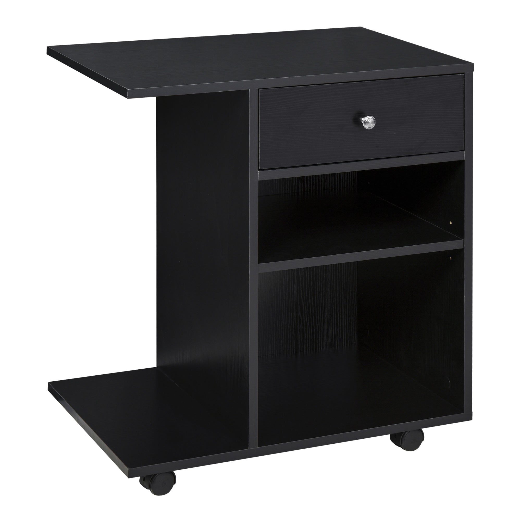 Printer Stand Desk Organizer with 2 Compartments Drawer CPU Space + Large Shelf Black Particle Board