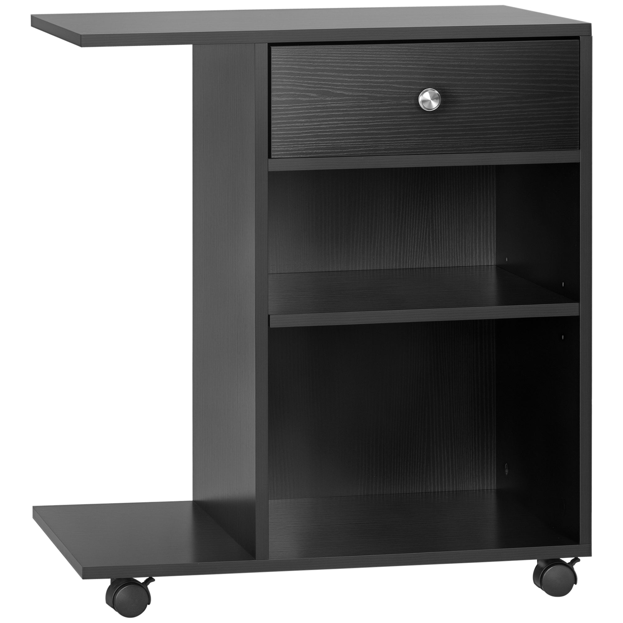 Printer Stand Desk Organizer with 2 Compartments Drawer CPU Space + Large Shelf Black Particle Board