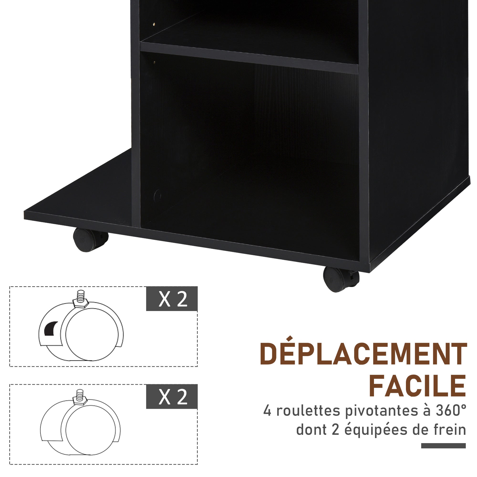Printer Stand Desk Organizer with 2 Compartments Drawer CPU Space + Large Shelf Black Particle Board