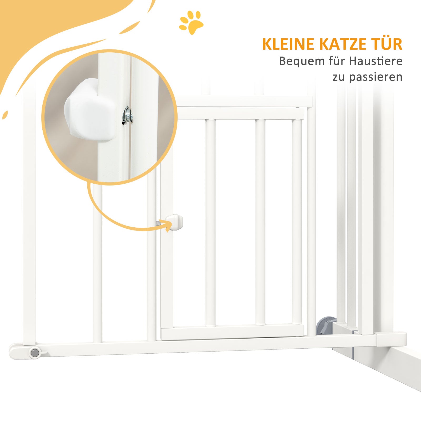 Dog Stair Gate, Dog Barrier Gate with Self-Closing Door, 74-100 cm, Door Guard with Cat Flap, No Drilling, Dog Barrier for Dogs, White