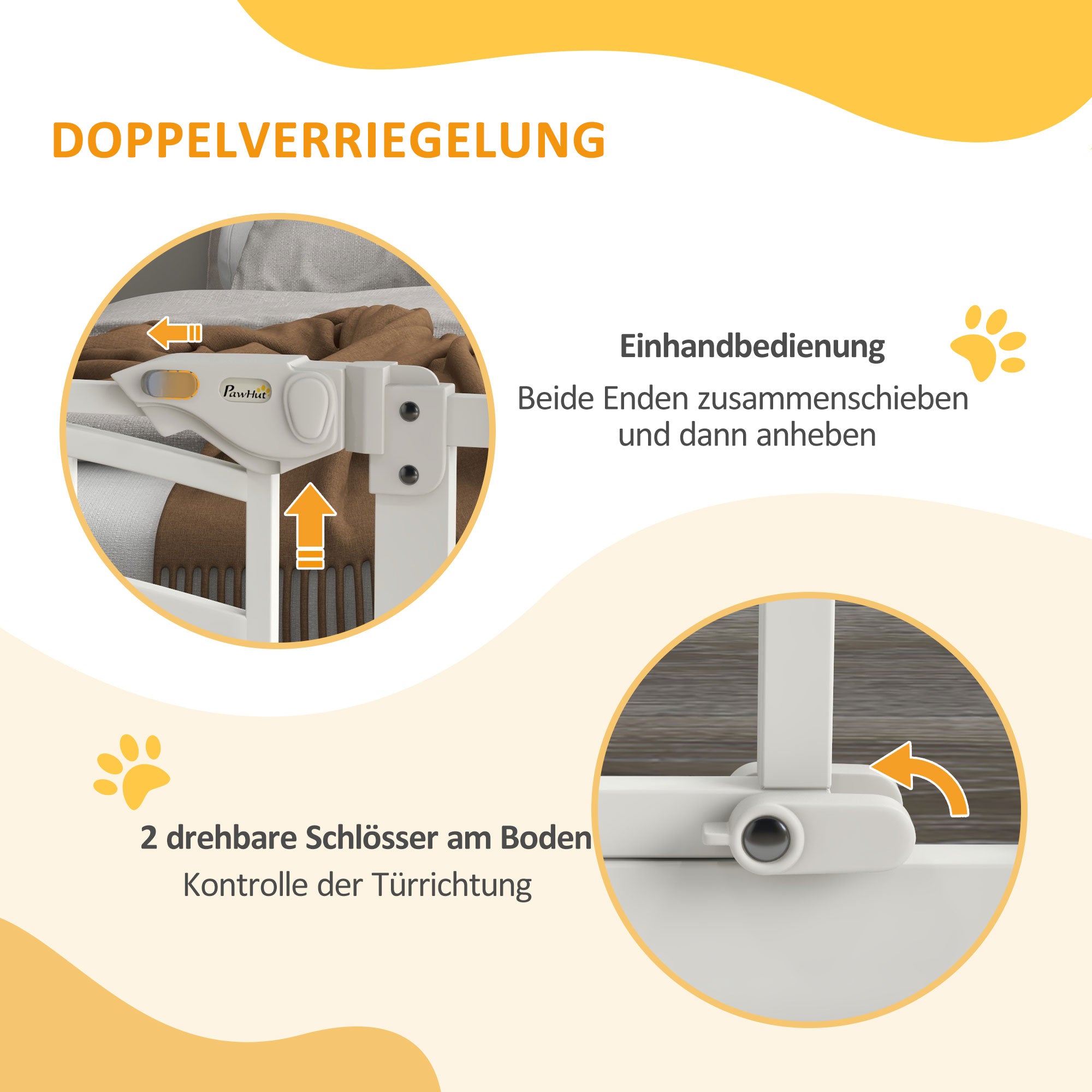 Dog Stair Gate, Dog Barrier Gate with Self-Closing Door, 74-100 cm, Door Guard with Cat Flap, No Drilling, Dog Barrier for Dogs, White