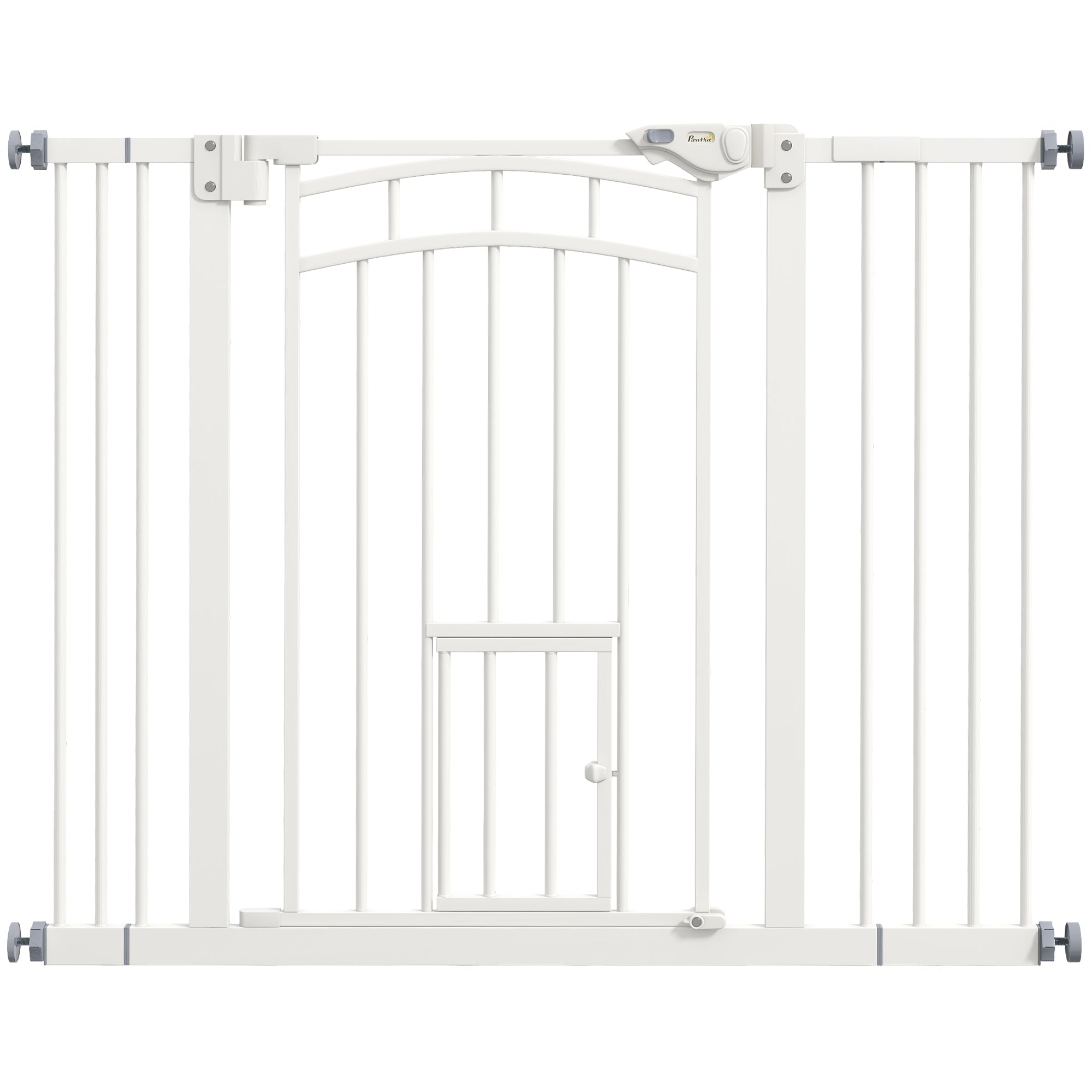 Dog Stair Gate, Dog Barrier Gate with Self-Closing Door, 74-100 cm, Door Guard with Cat Flap, No Drilling, Dog Barrier for Dogs, White