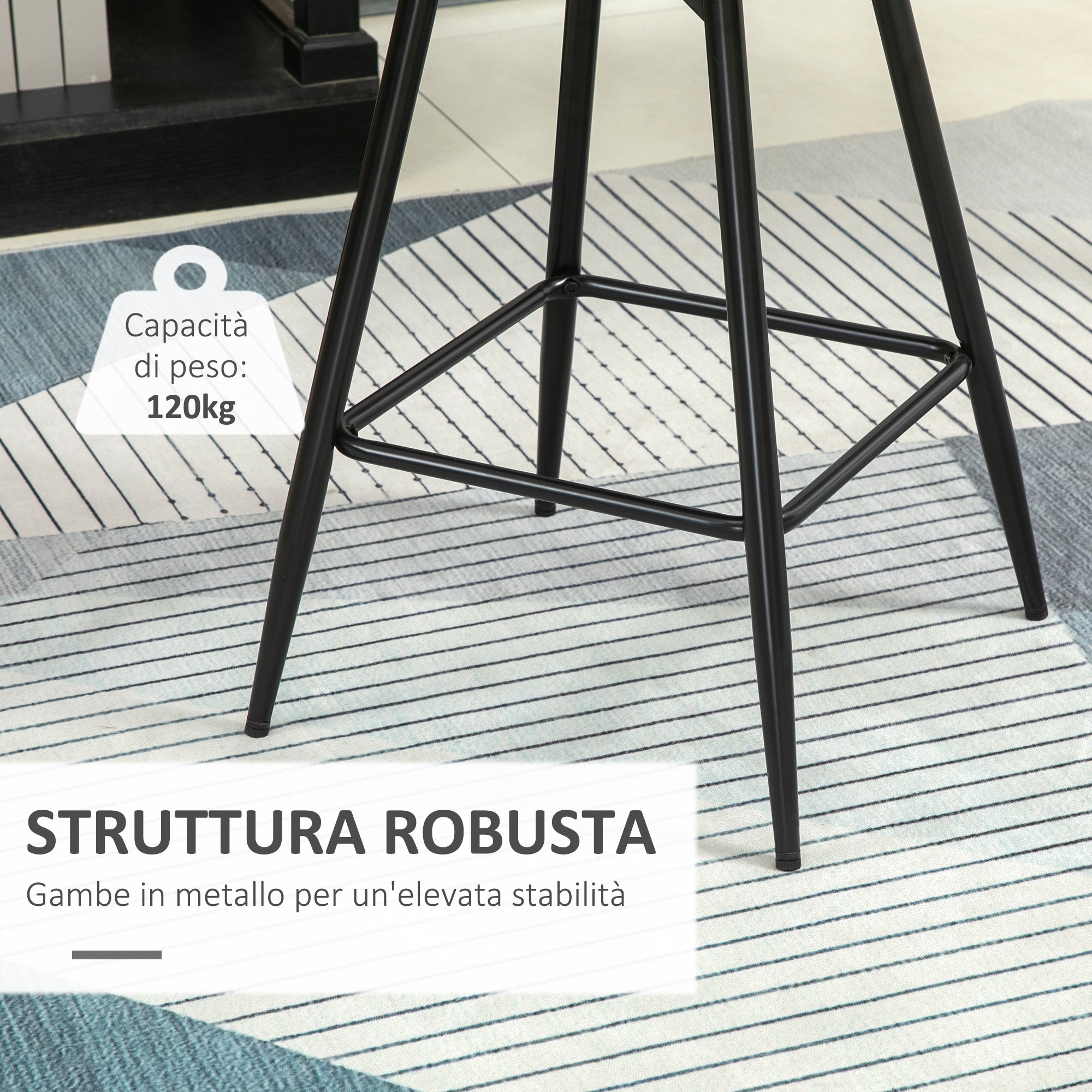 Set of 2 High Stools in Nordic Style with Backrest and Footrest, Stools with Velvet Effect Fabric and Metal Backrest, 45x47x84 cm, Cream