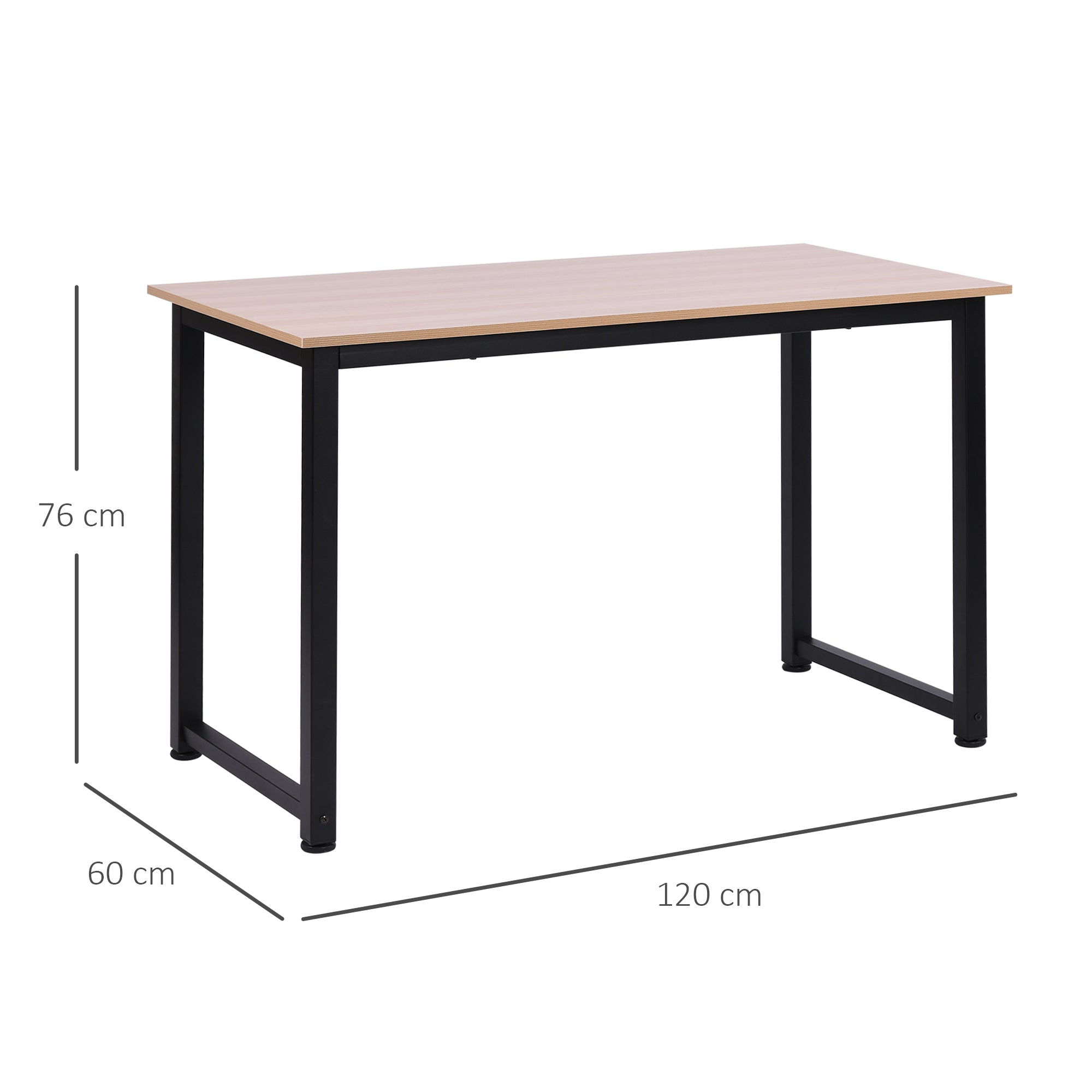 Modern Desk Study Table with Steel Frame and Adjustable Feet Computer Desk for Home Office 120x60x76 cm Black