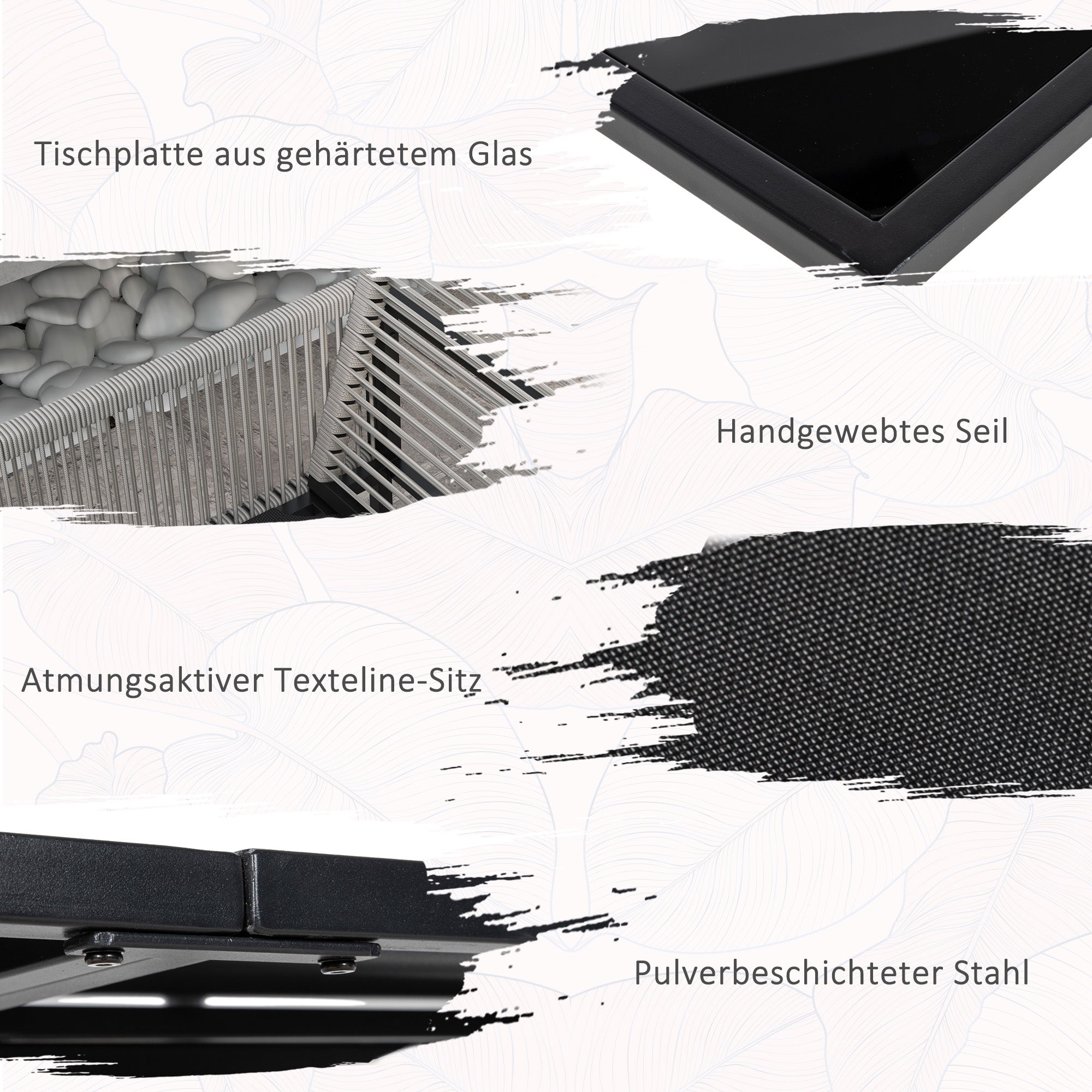 5-piece dining set for 4 people Dining table with 4 chairs Dining room set with folding chairs Kitchen table set with steel frame Balcony furniture Garden furniture for terrace, balcony Black