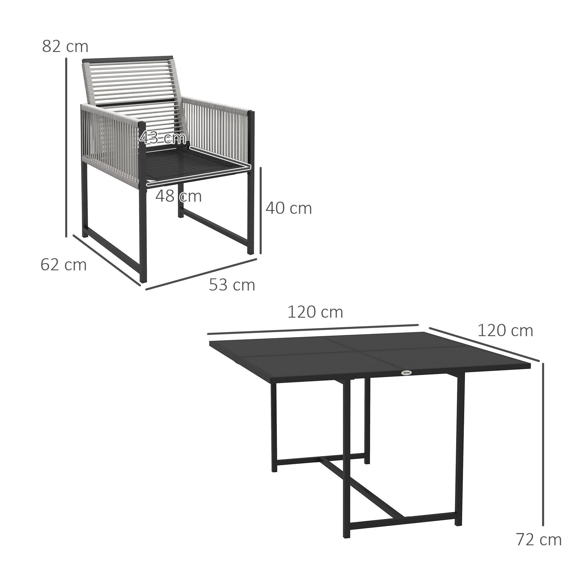 5-piece dining set for 4 people Dining table with 4 chairs Dining room set with folding chairs Kitchen table set with steel frame Balcony furniture Garden furniture for terrace, balcony Black