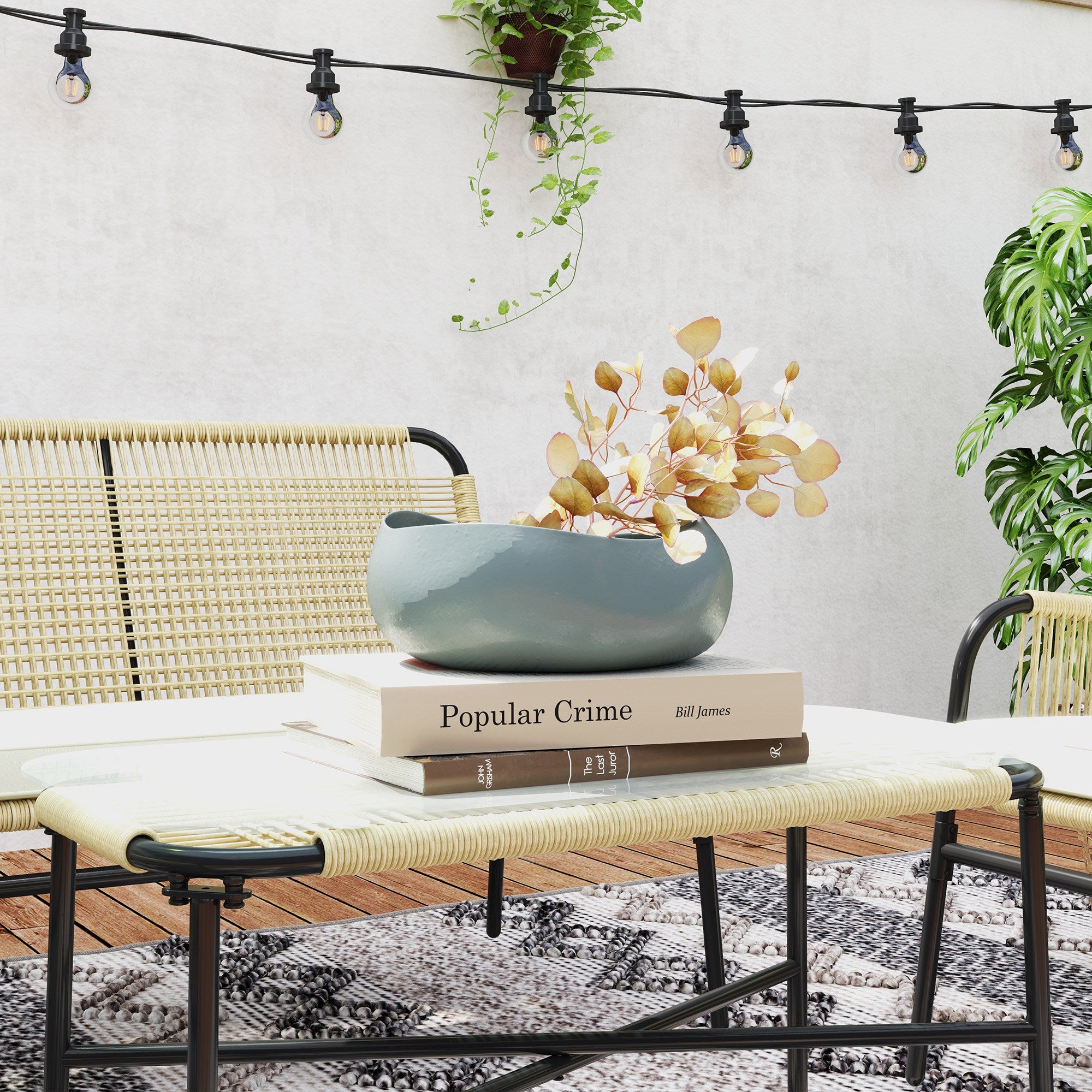 Synthetic Rattan Garden Set 4 Piece Outdoor Furniture Set with 2 Armchairs 1 Double Sofa 1 Glass Top Coffee Table with Cushions for Outdoor Natural and Black