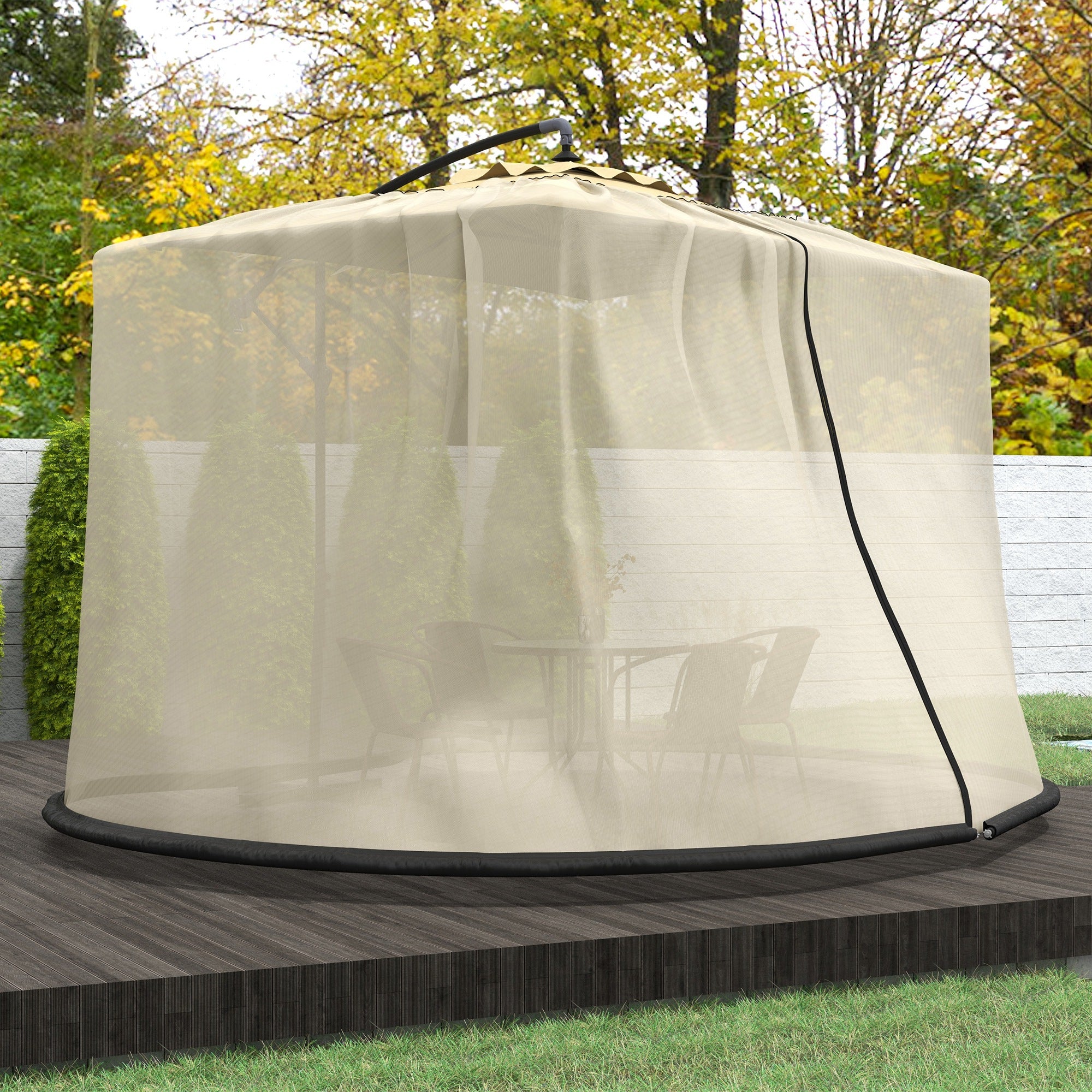 Cylindrical Mosquito Net for 3m Diameter Parasol with Zipper and Weighting in Beige