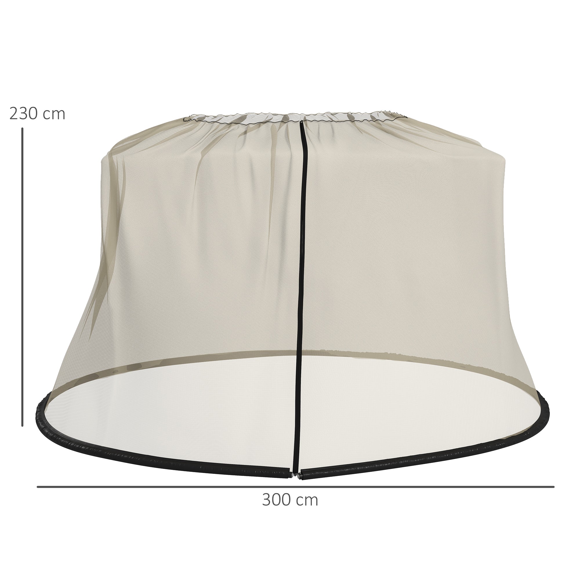 Cylindrical Mosquito Net for 3m Diameter Parasol with Zipper and Weighting in Beige