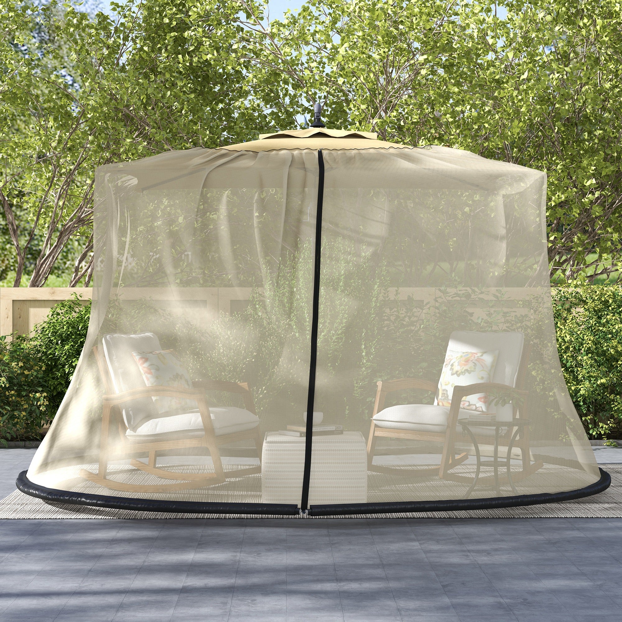 Cylindrical Mosquito Net for 3m Diameter Parasol with Zipper and Weighting in Beige